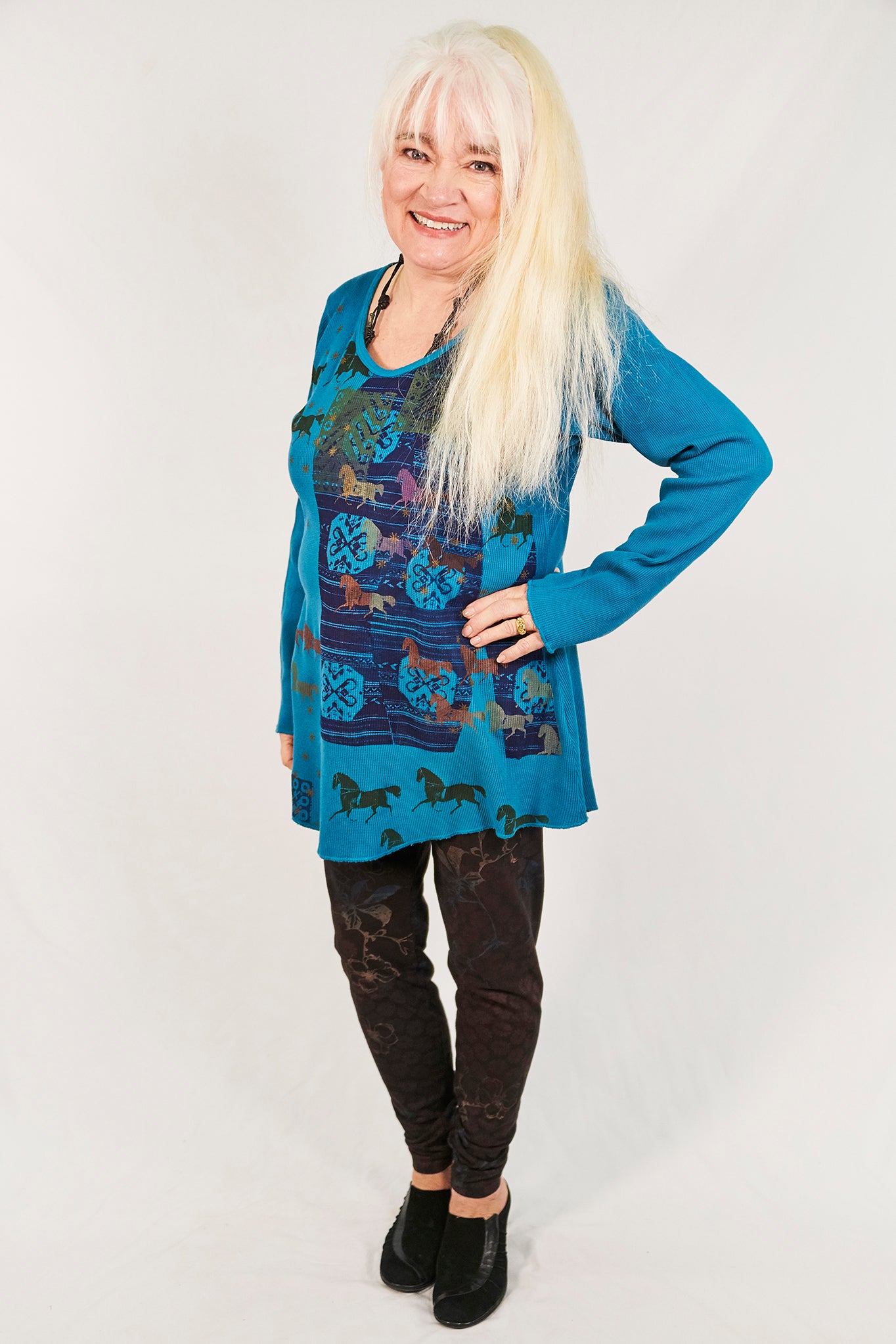 1231 Thermal A-Line Top- Peacock- Rainbow Parade