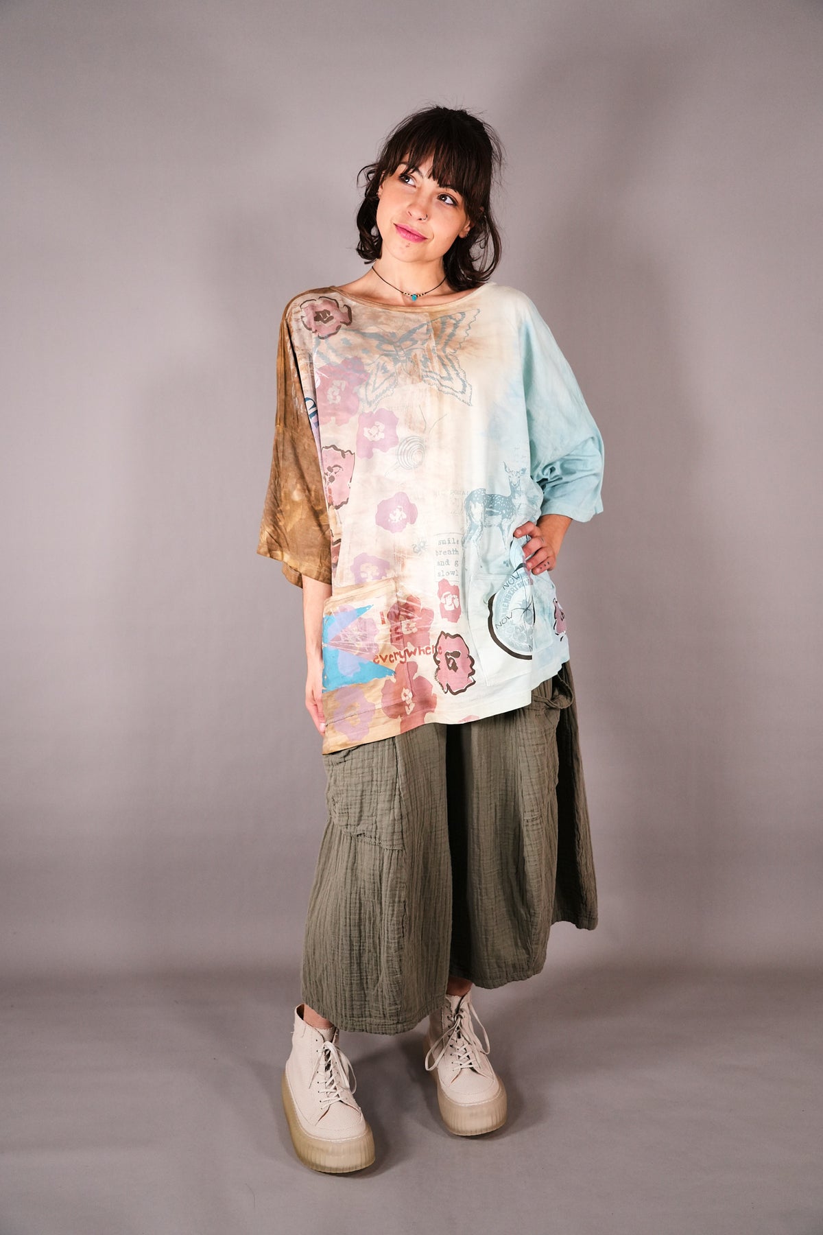 1236-2 HD Pocket Line Tee Ochre and Sky Teach Peace