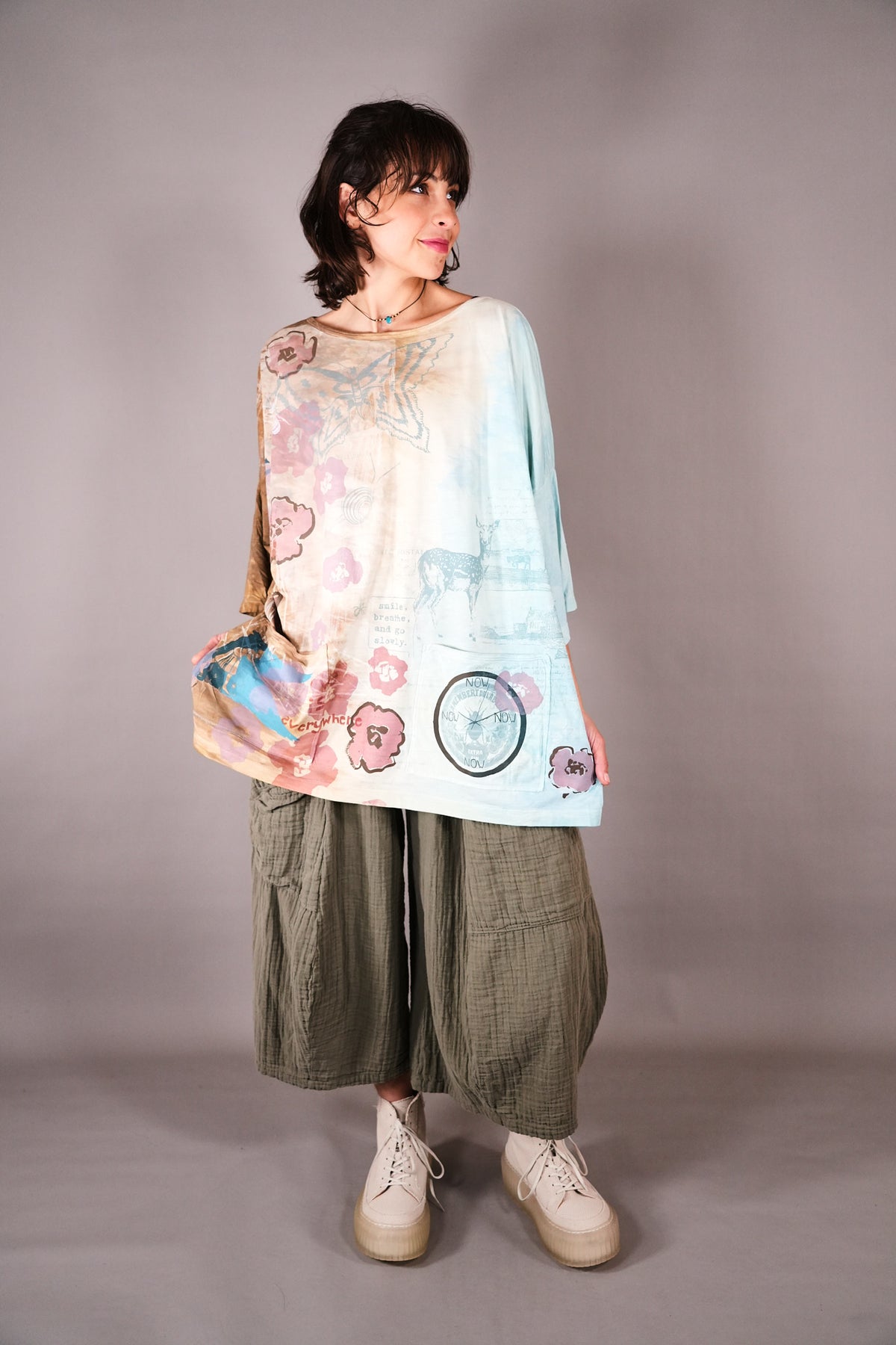 1236-2 HD Pocket Line Tee Ochre and Sky Teach Peace