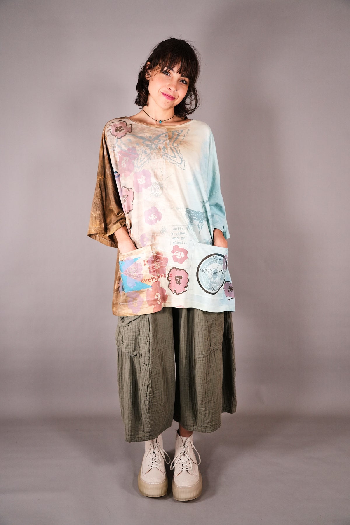 1236-2 HD Pocket Line Tee Ochre and Sky Teach Peace
