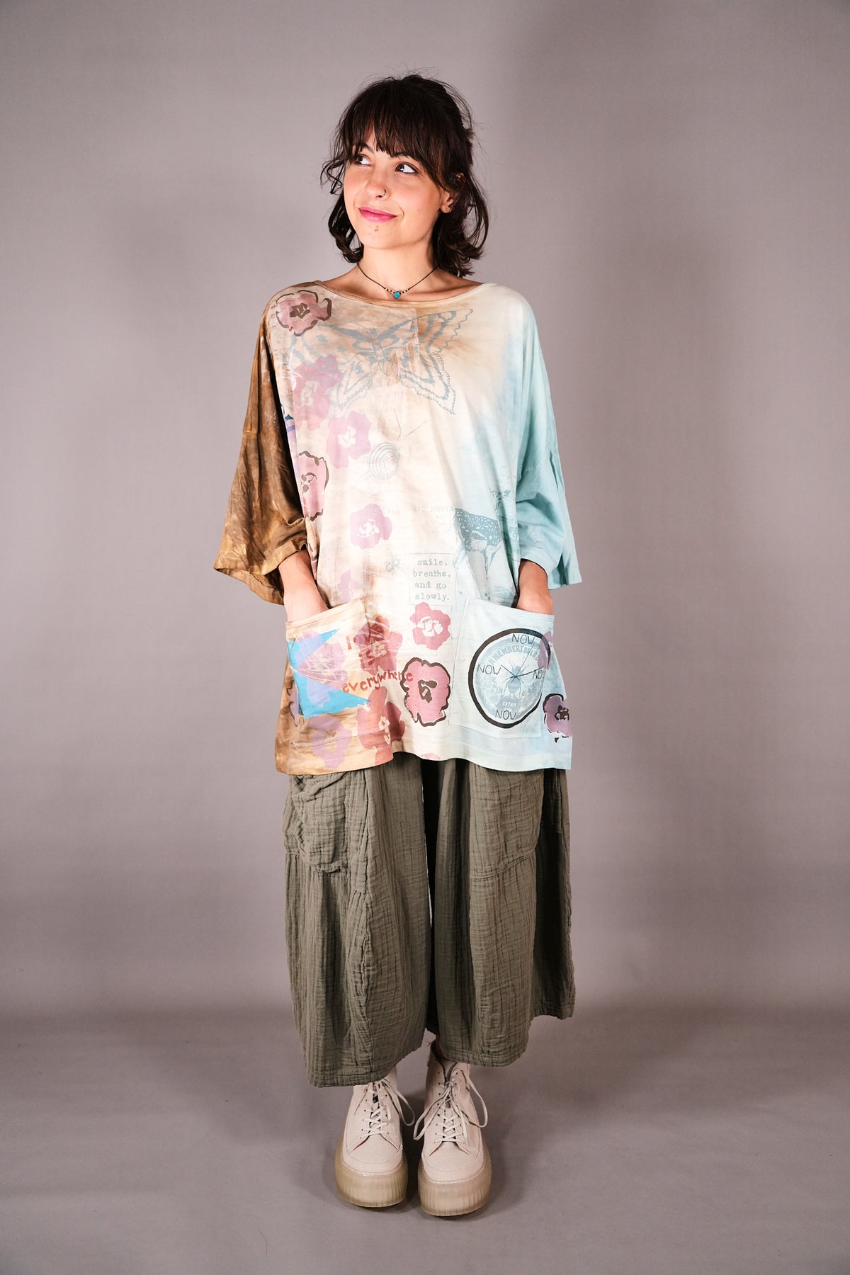 1236-2 HD Pocket Line Tee Ochre and Sky Teach Peace
