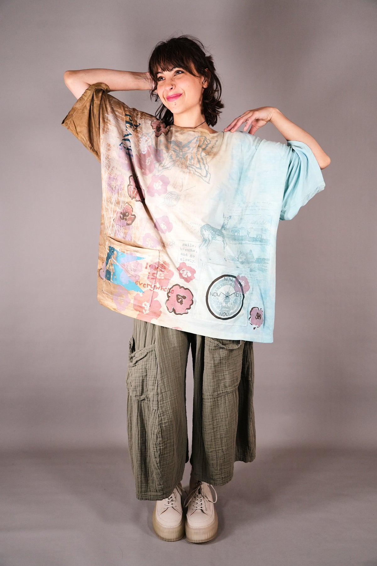 1236-2 HD Pocket Line Tee Ochre and Sky Teach Peace