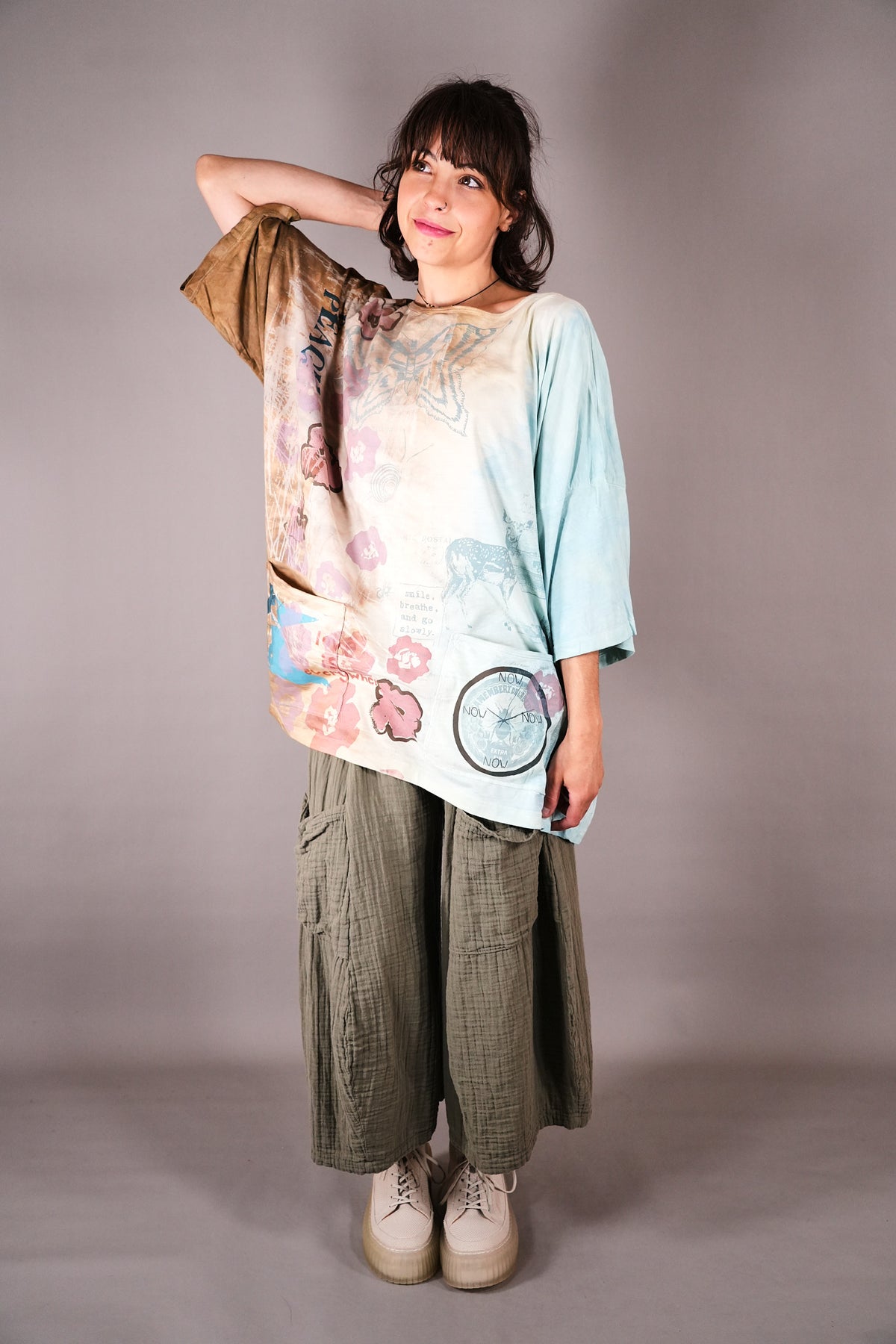 1236-2 HD Pocket Line Tee Ochre and Sky Teach Peace