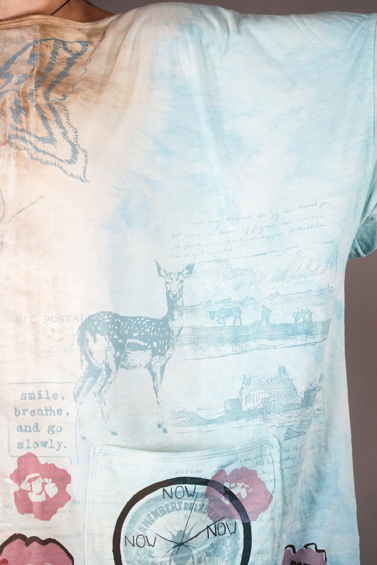 1236-2 HD Pocket Line Tee Ochre and Sky Teach Peace
