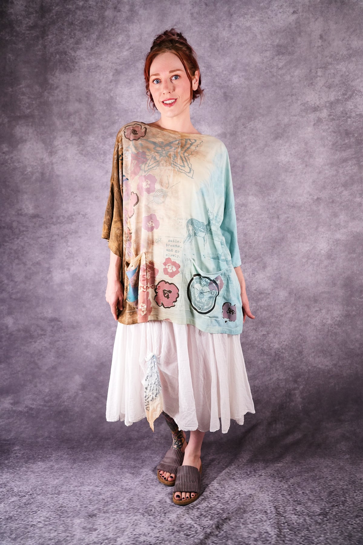 1236-2 HD Pocket Line Tee Ochre and Sky Teach Peace