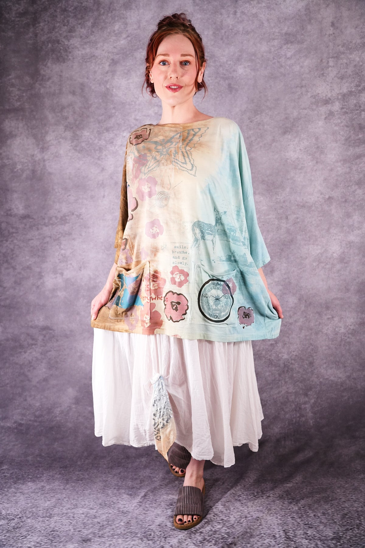 1236-2 HD Pocket Line Tee Ochre and Sky Teach Peace