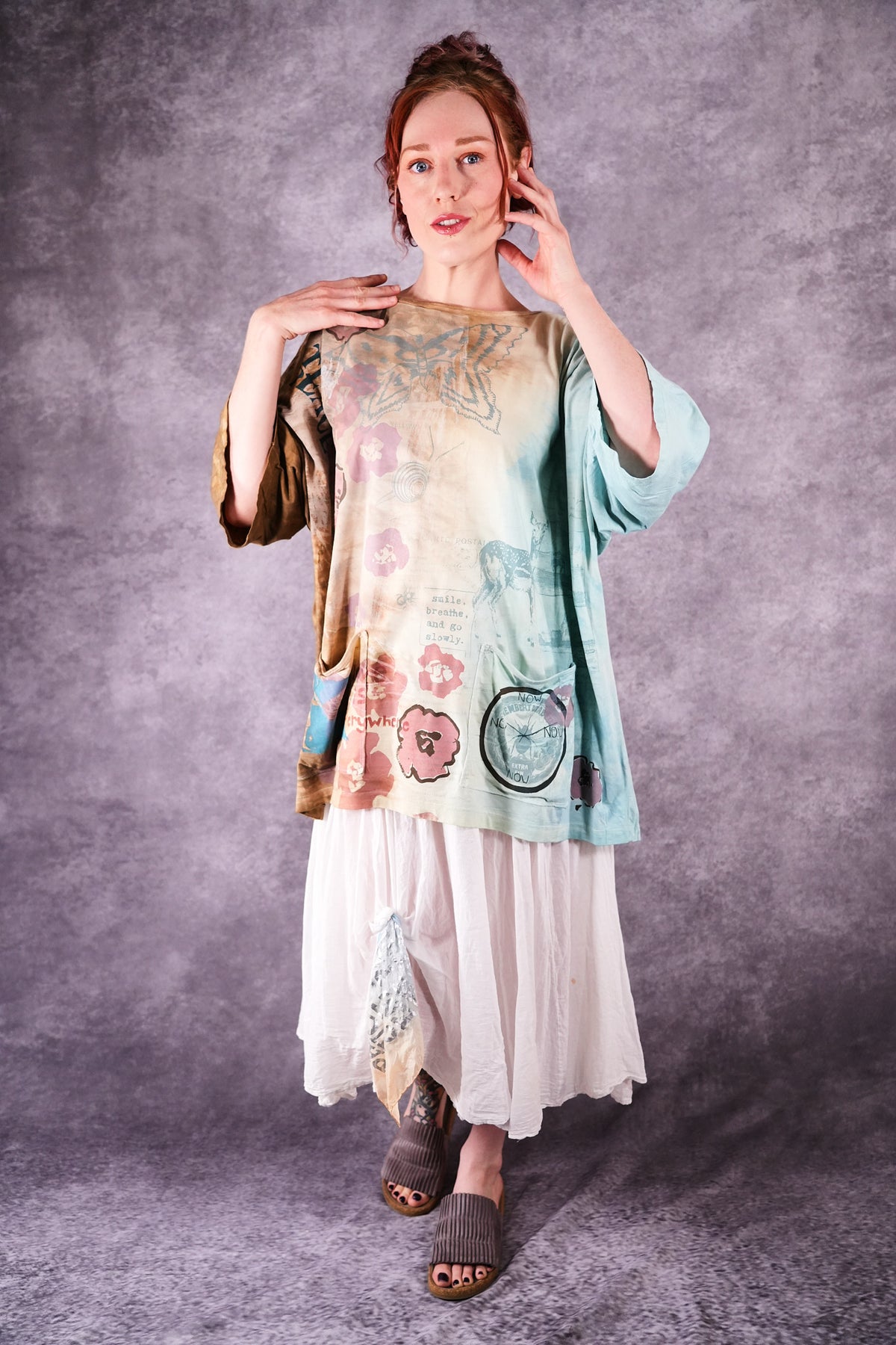 1236-2 HD Pocket Line Tee Ochre and Sky Teach Peace