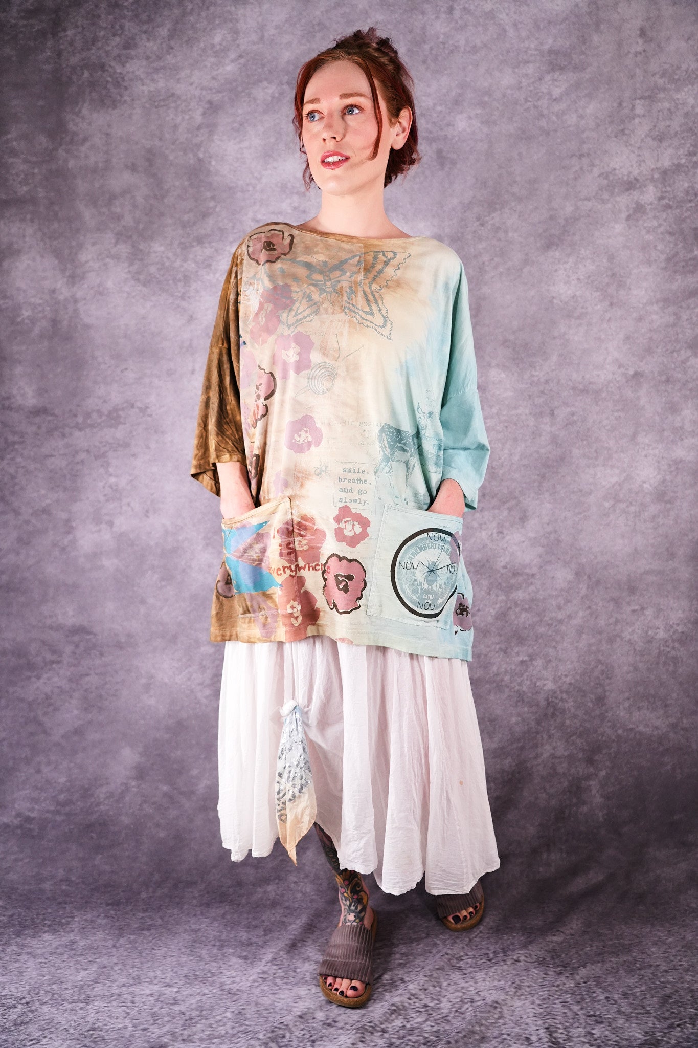 1236-2 HD Pocket Line Tee Ochre and Sky Teach Peace