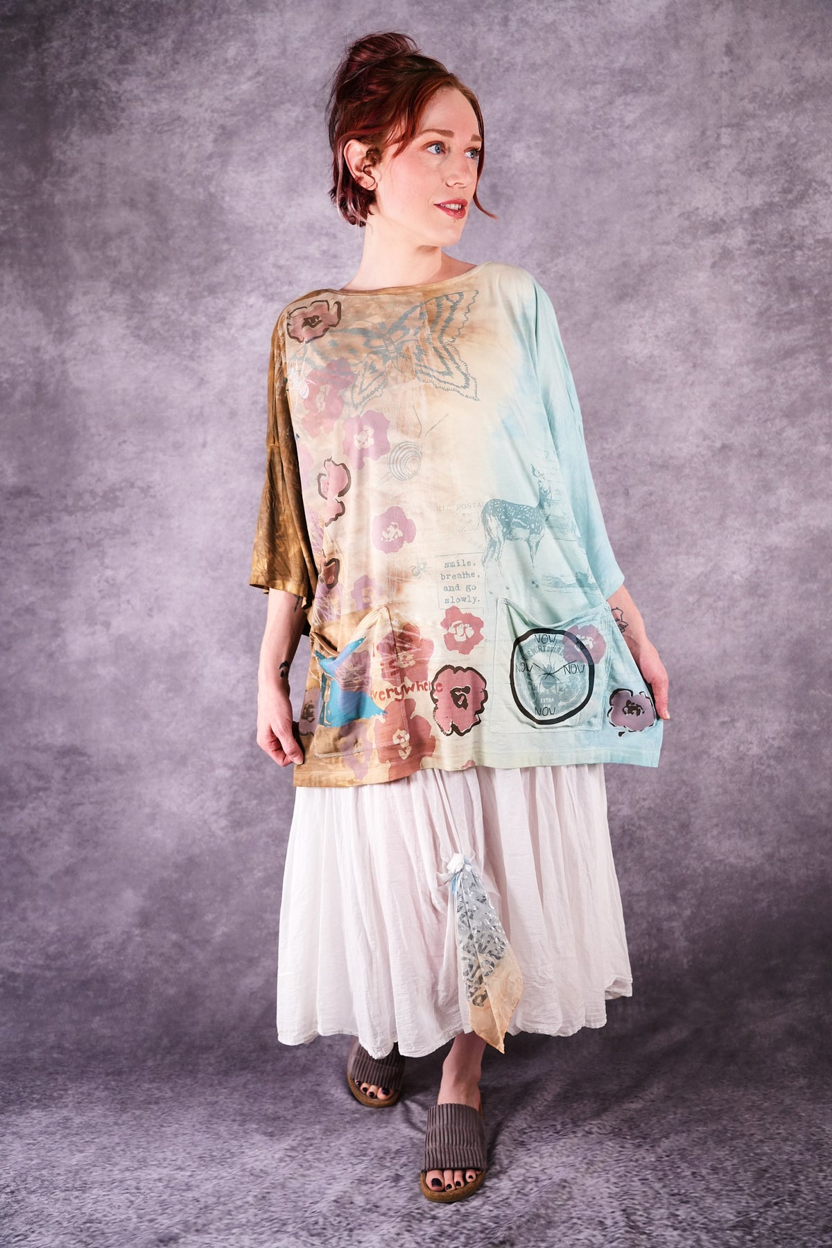 1236-2 HD Pocket Line Tee Ochre and Sky Teach Peace