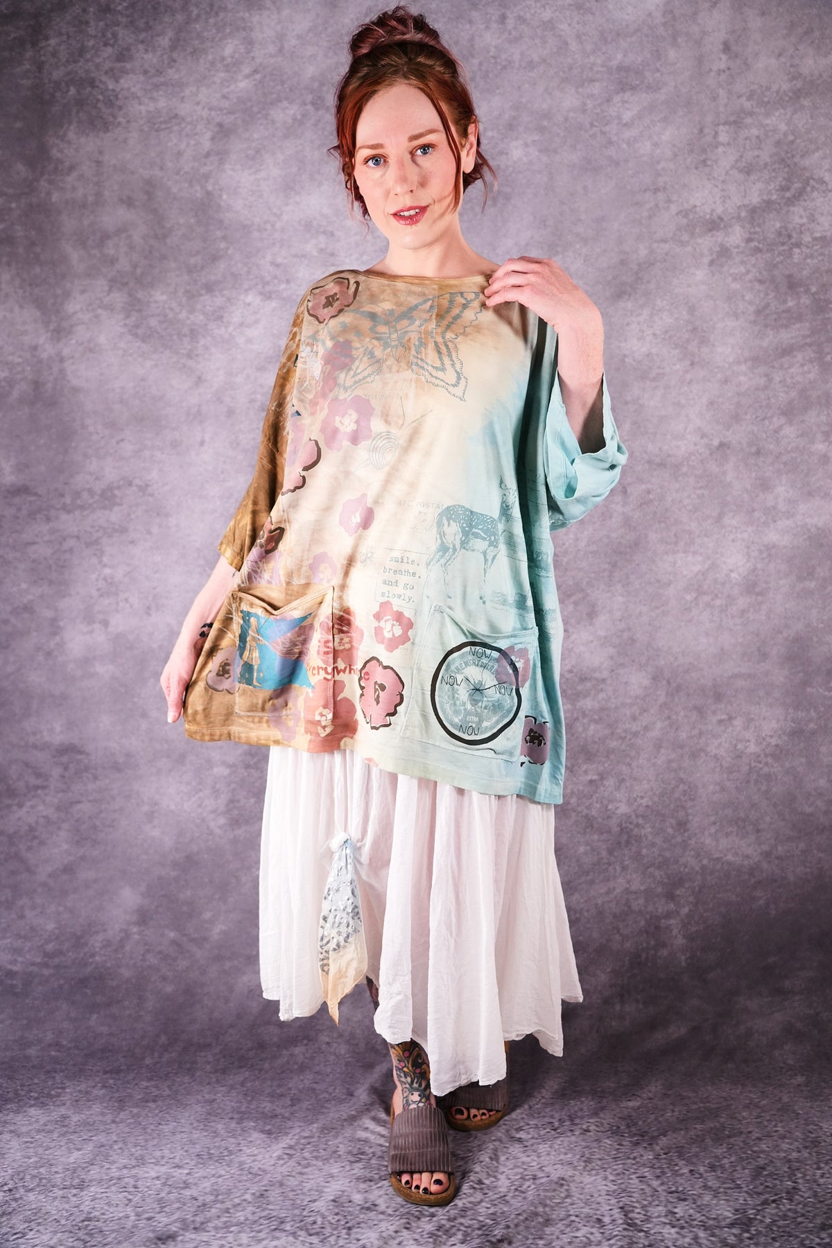 1236-2 HD Pocket Line Tee Ochre and Sky Teach Peace