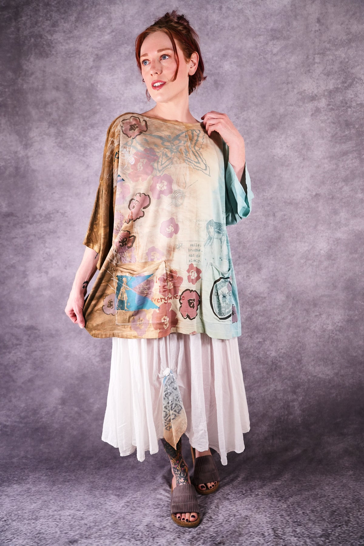 1236-2 HD Pocket Line Tee Ochre and Sky Teach Peace