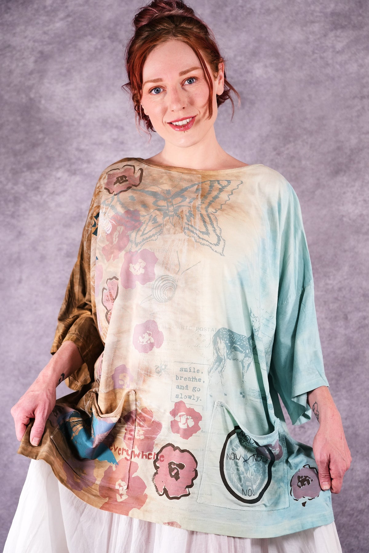 1236-2 HD Pocket Line Tee Ochre and Sky Teach Peace