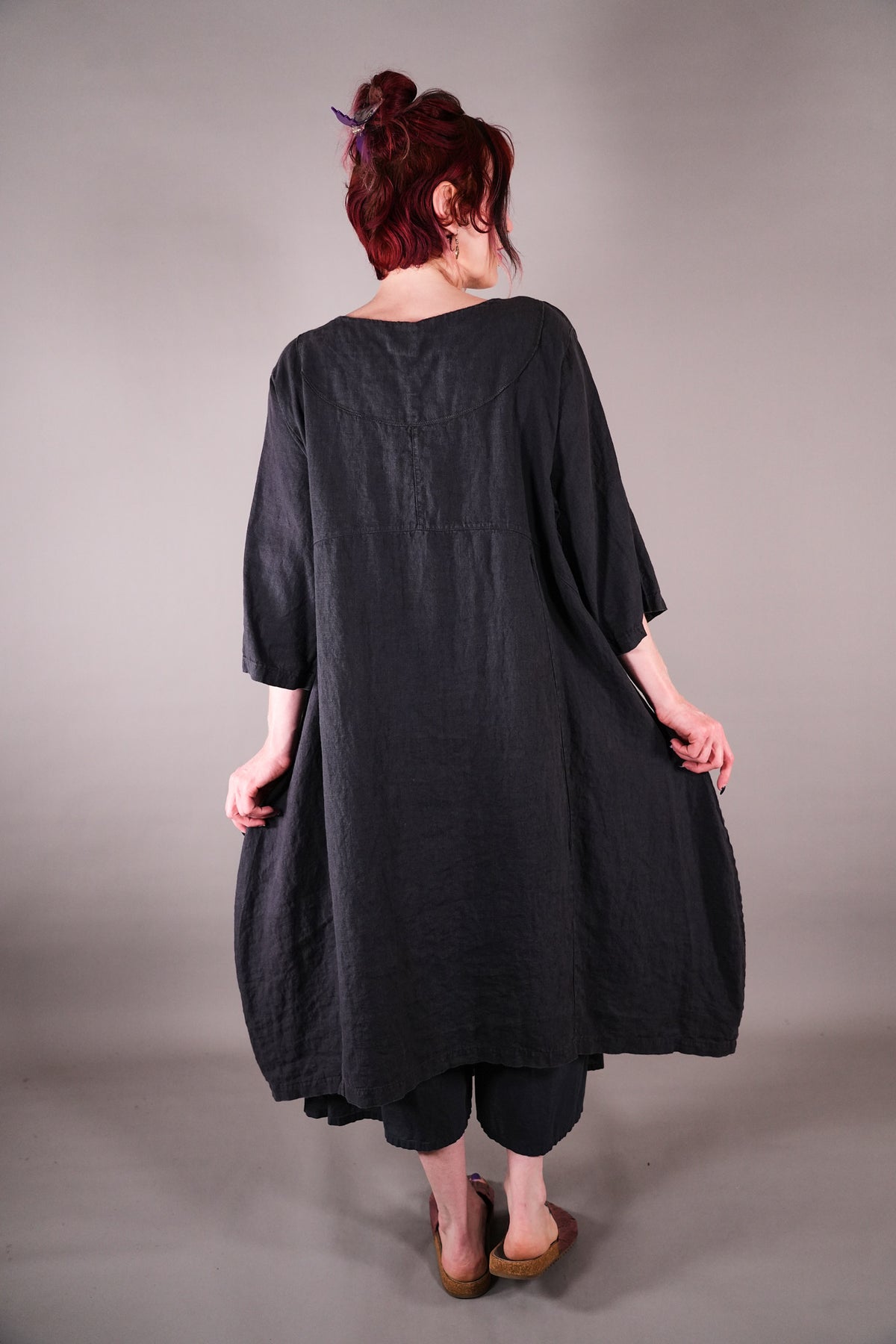 2133 Crossover Linen Tunic Black Sand Butterfly Alphabet