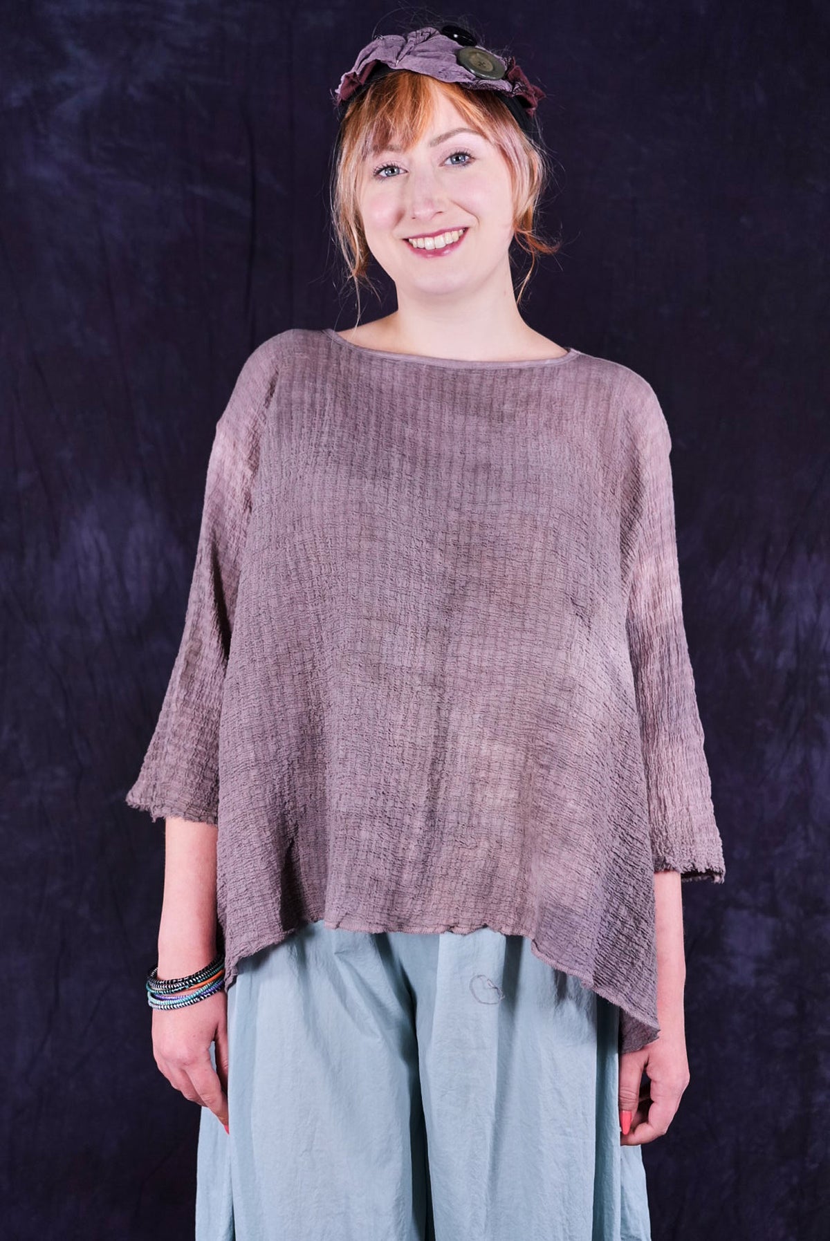 2277 Hand Dyed Crinkle Top Pewter O/S