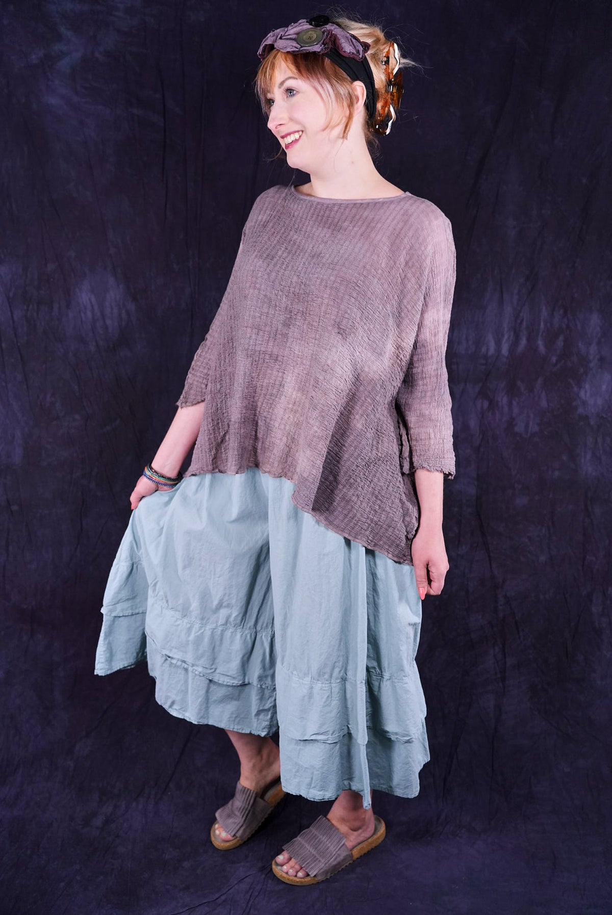2277 Hand Dyed Crinkle Top Pewter O/S