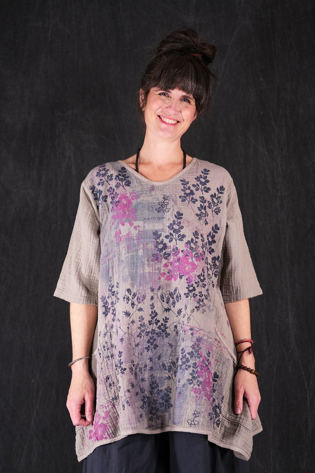 2315 Gauze Zen Tunic Pebble Scotland Garden