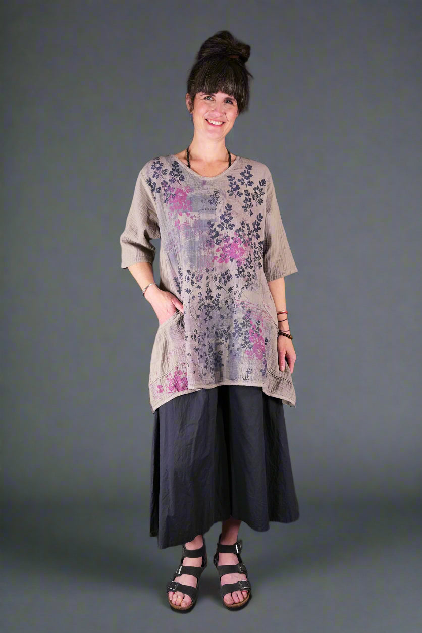 2315 Gauze Zen Tunic Pebble Scotland Garden