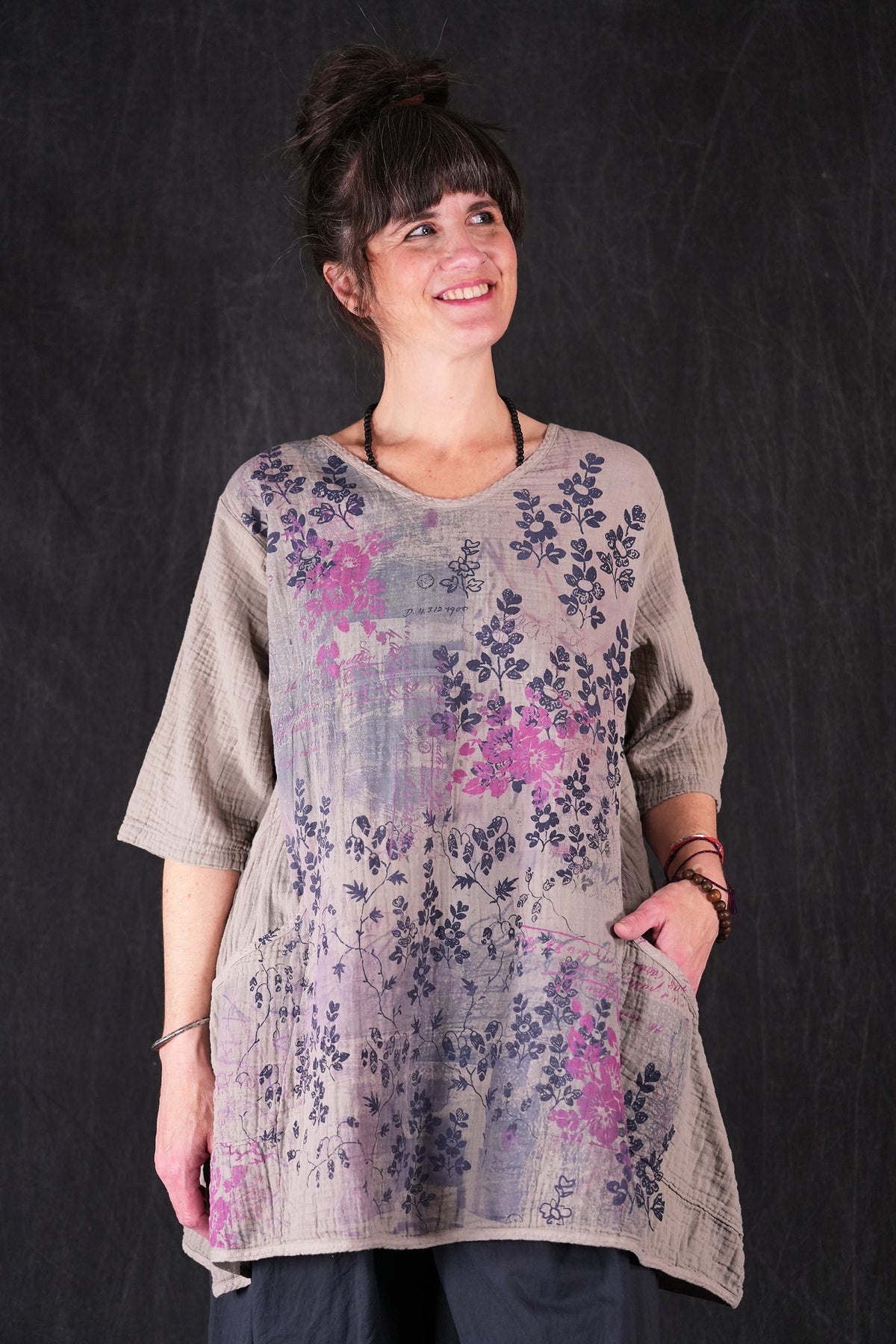 2315 Gauze Zen Tunic Pebble Scotland Garden