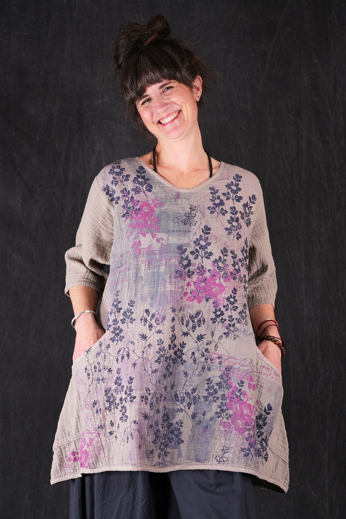 2315 Gauze Zen Tunic Pebble Scotland Garden