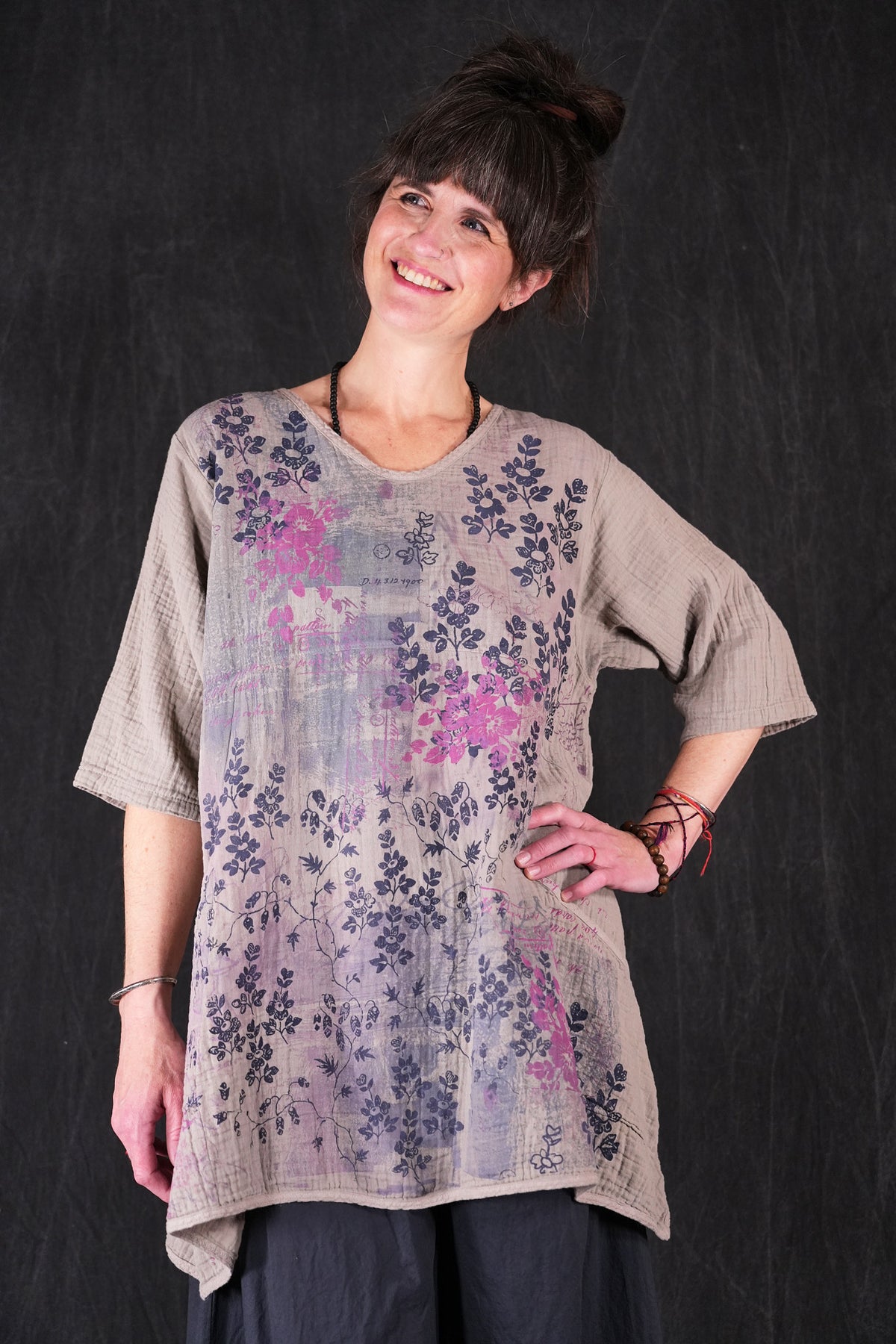 2315 Gauze Zen Tunic Pebble Scotland Garden