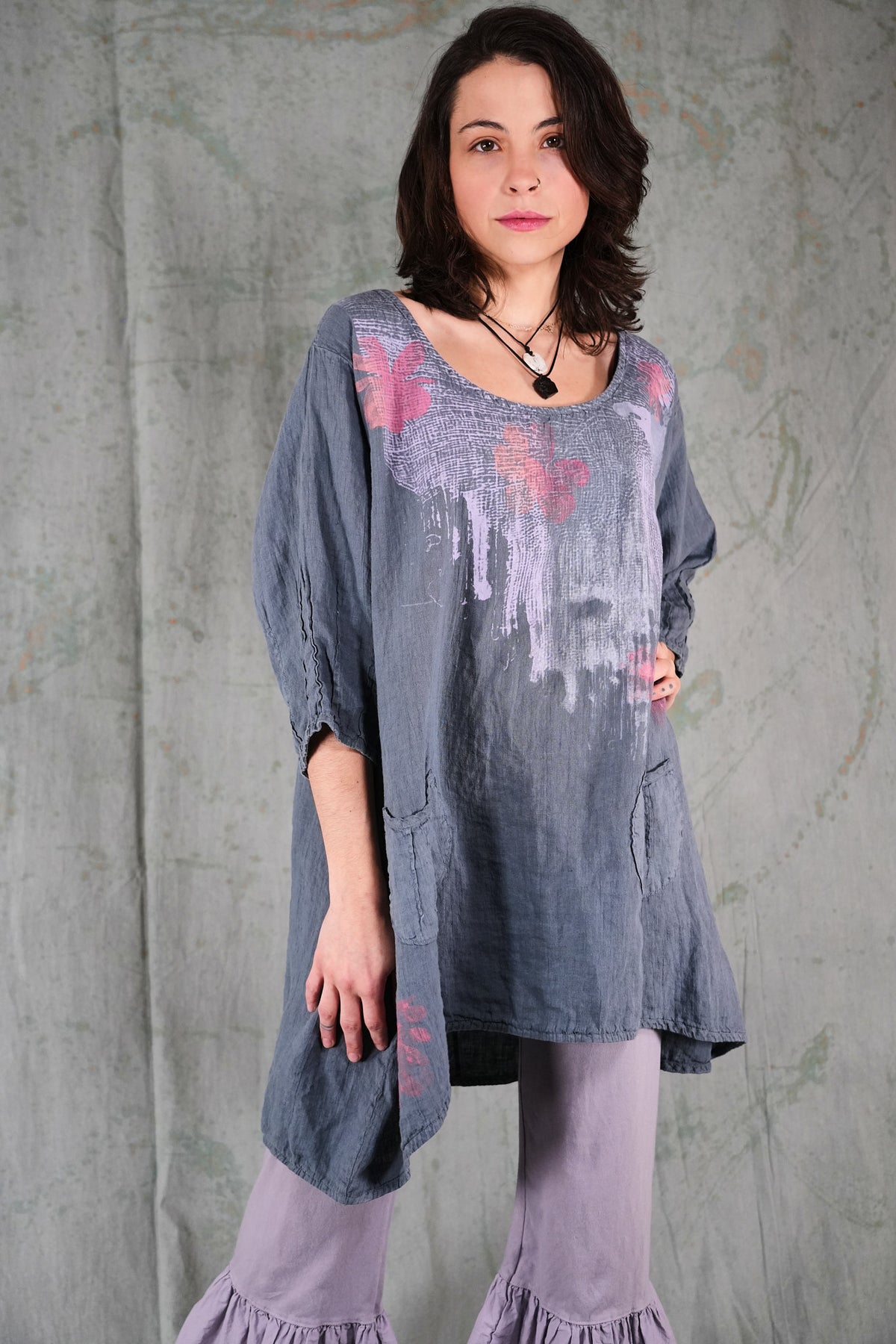2998 Pinch Pocket Linen Tunic GreyGreen-P