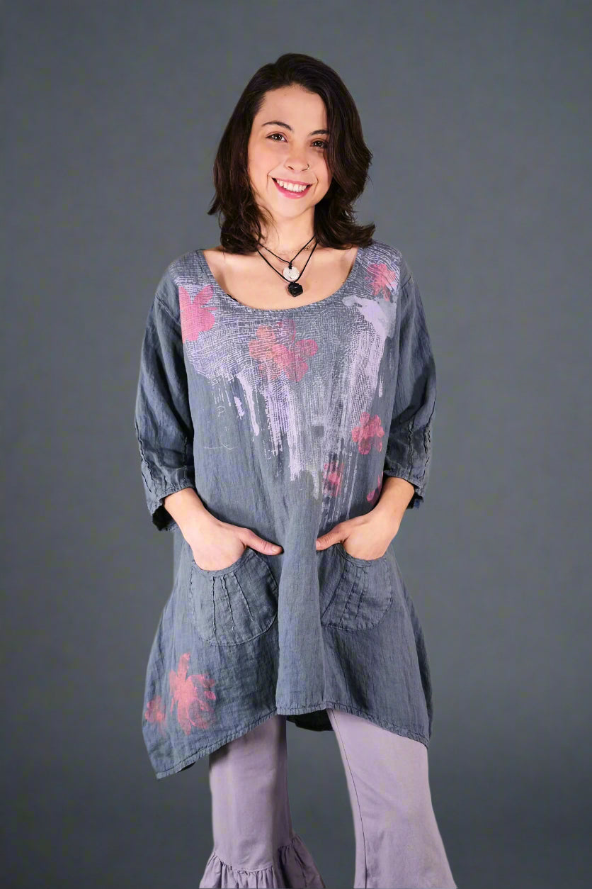 2998 Pinch Pocket Linen Tunic GreyGreen-P