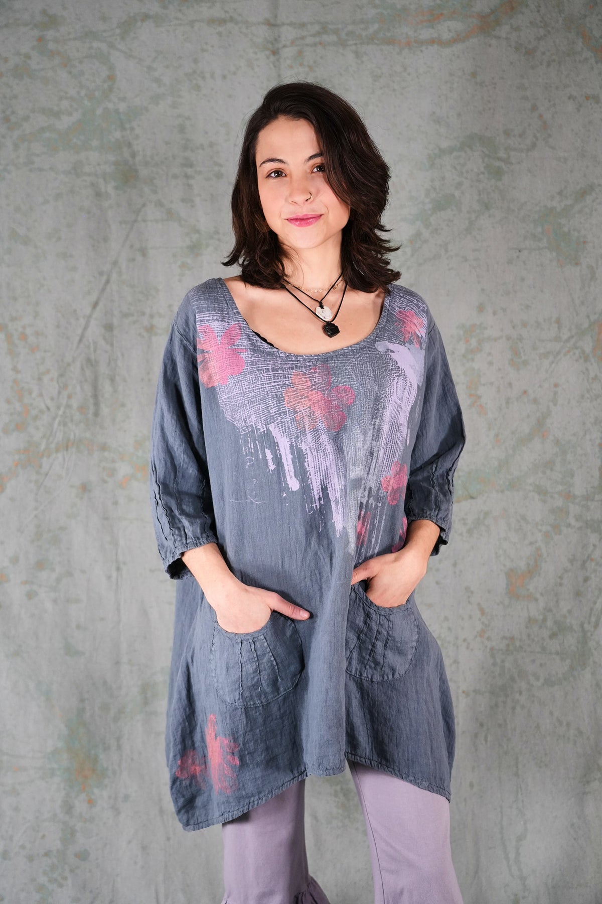 2998 Pinch Pocket Linen Tunic GreyGreen-P