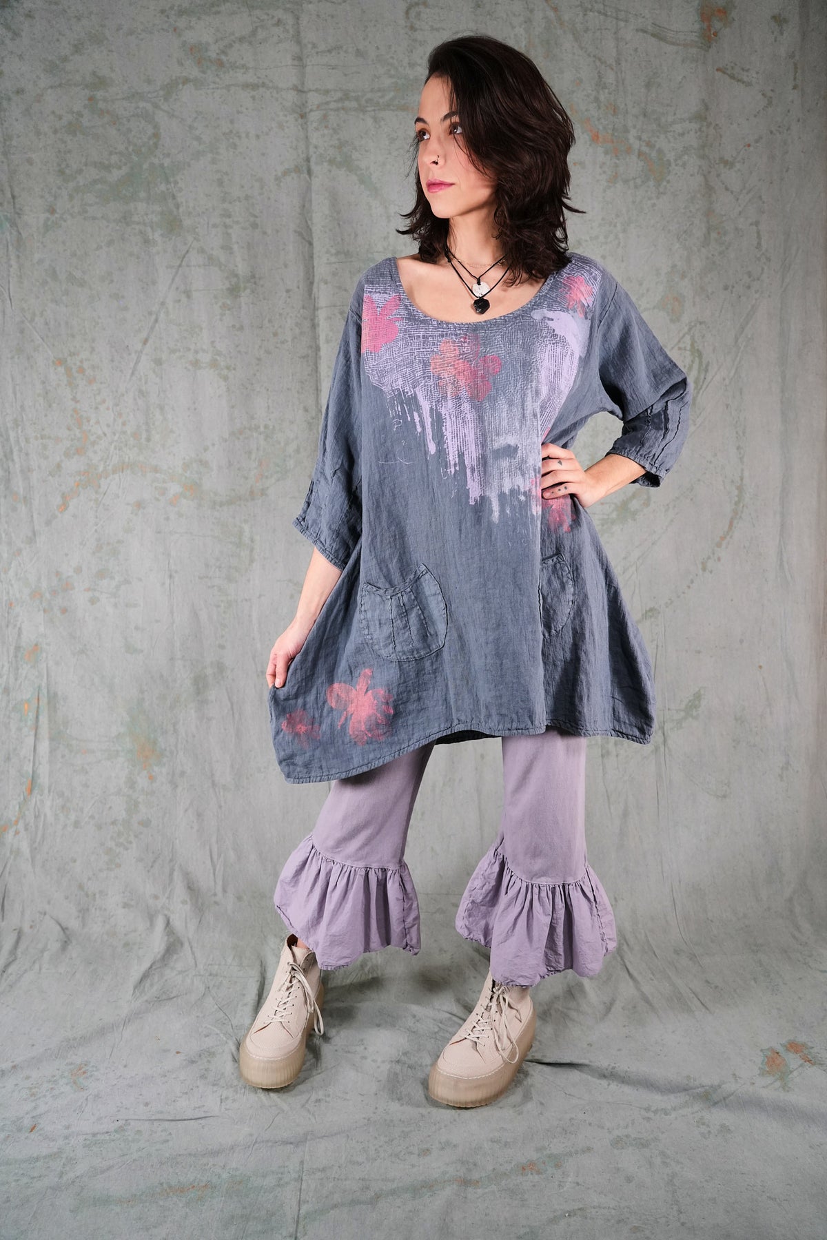 2998 Pinch Pocket Linen Tunic GreyGreen-P