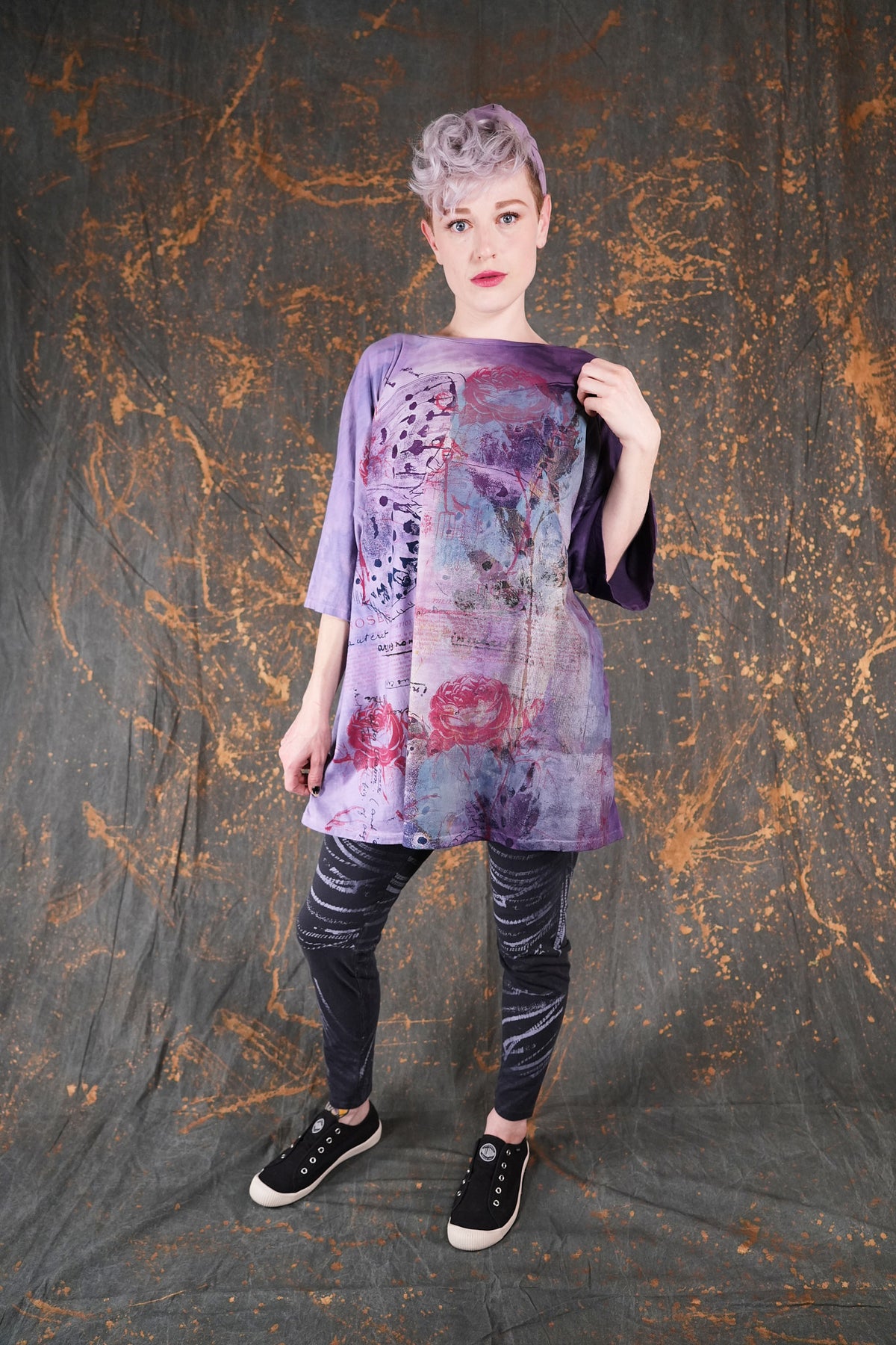 3136-2 Handprinted Leggings Black Sand Electricity-P