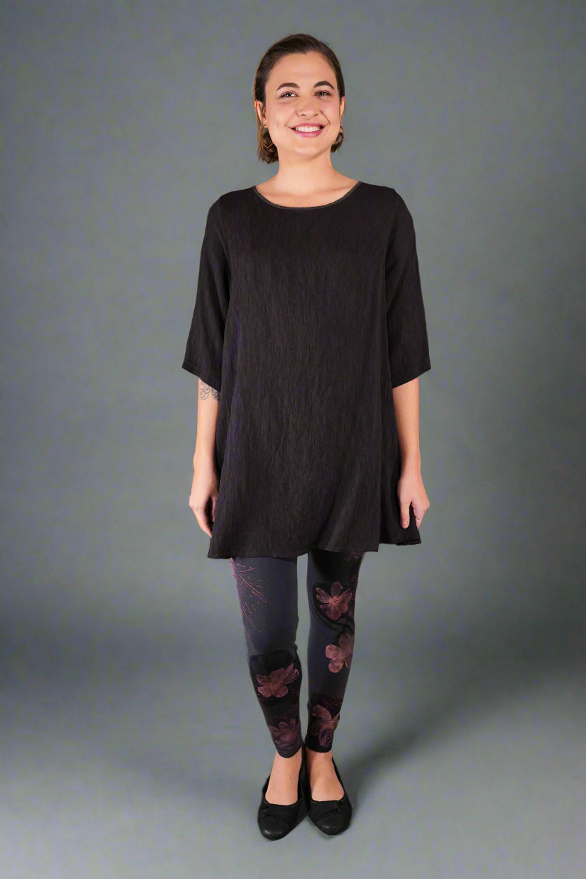 3136 Handprinted Legging Black Sand Peach Blossom-P