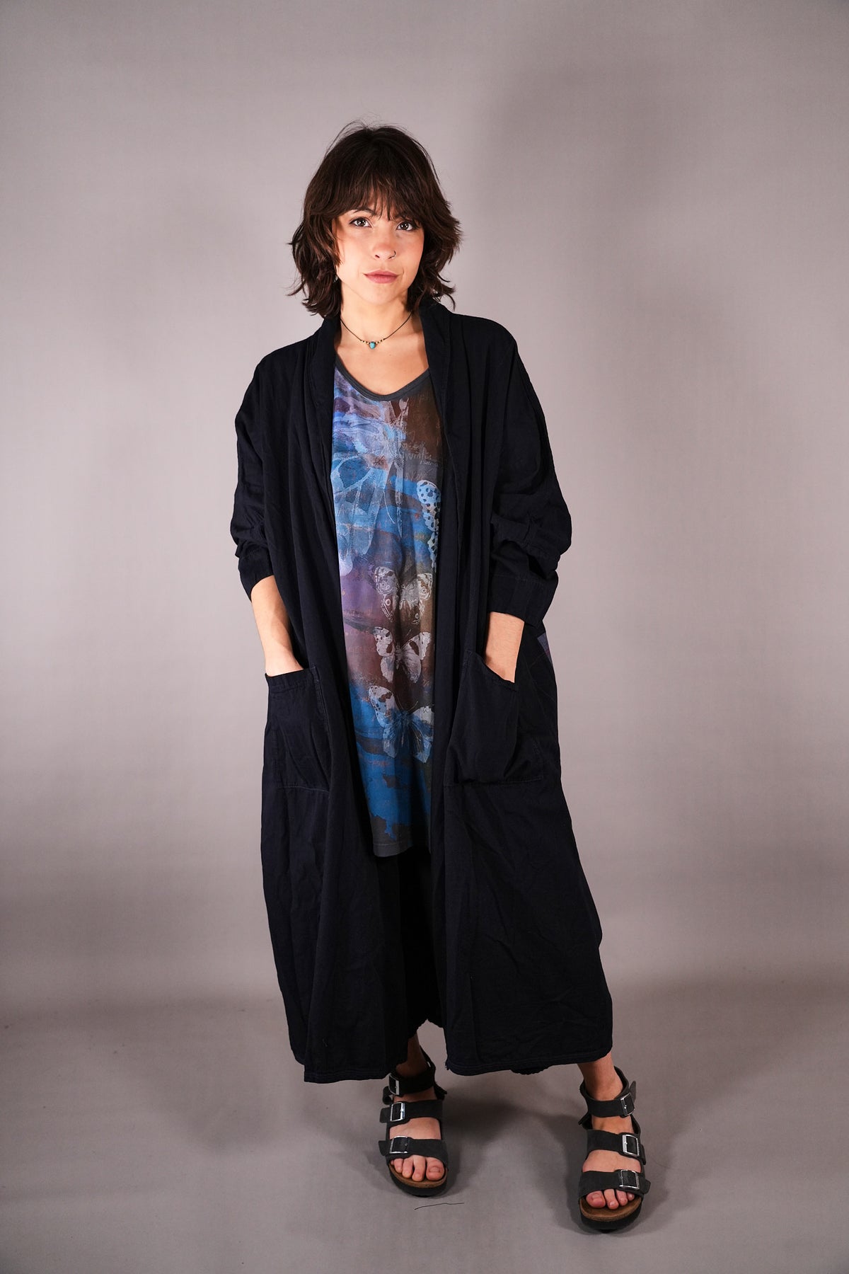 5276 Long Kimono Blue Black The Butterfly Effect