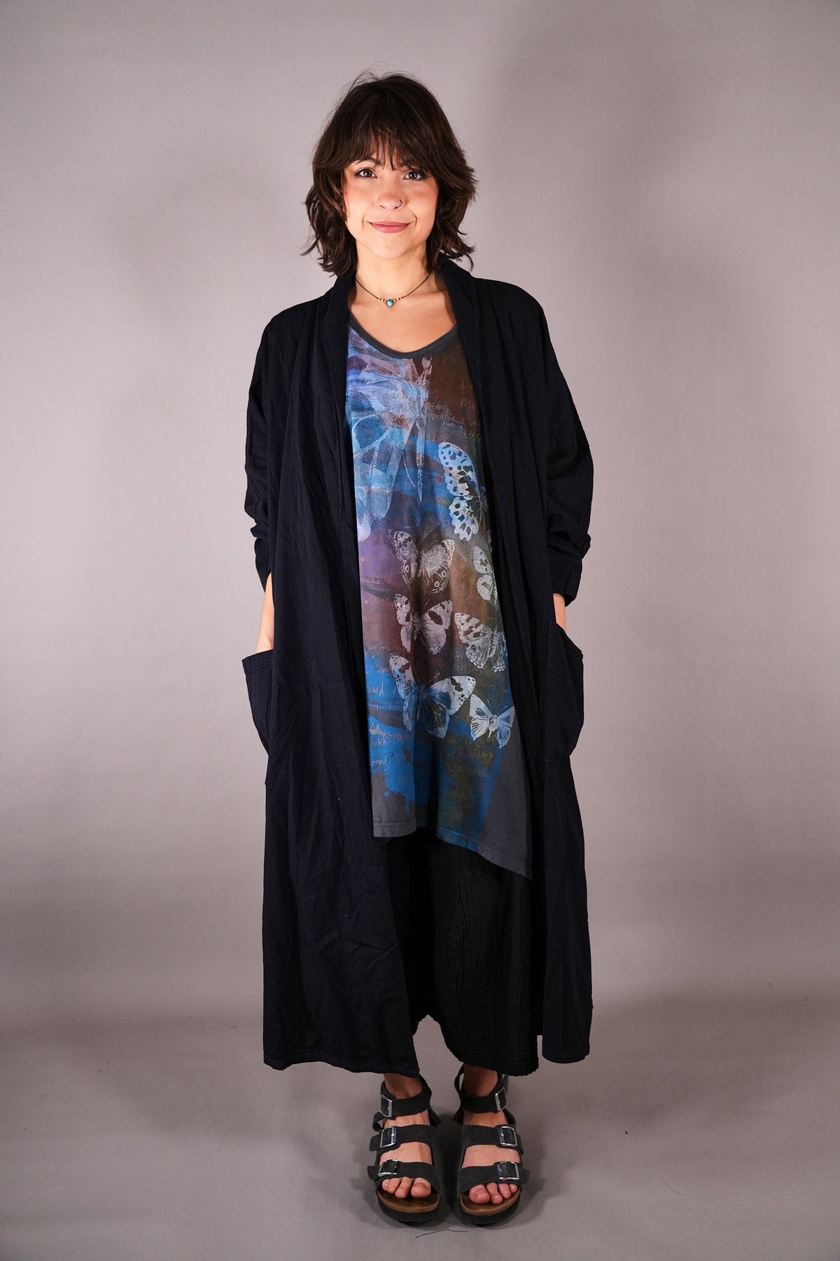 5276 Long Kimono Blue Black The Butterfly Effect