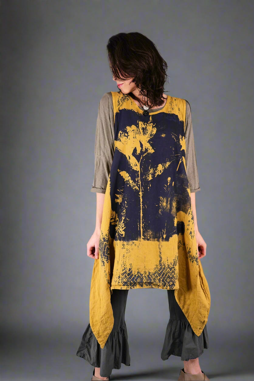 6182-2 Linen Pinafore Gold Flower-P