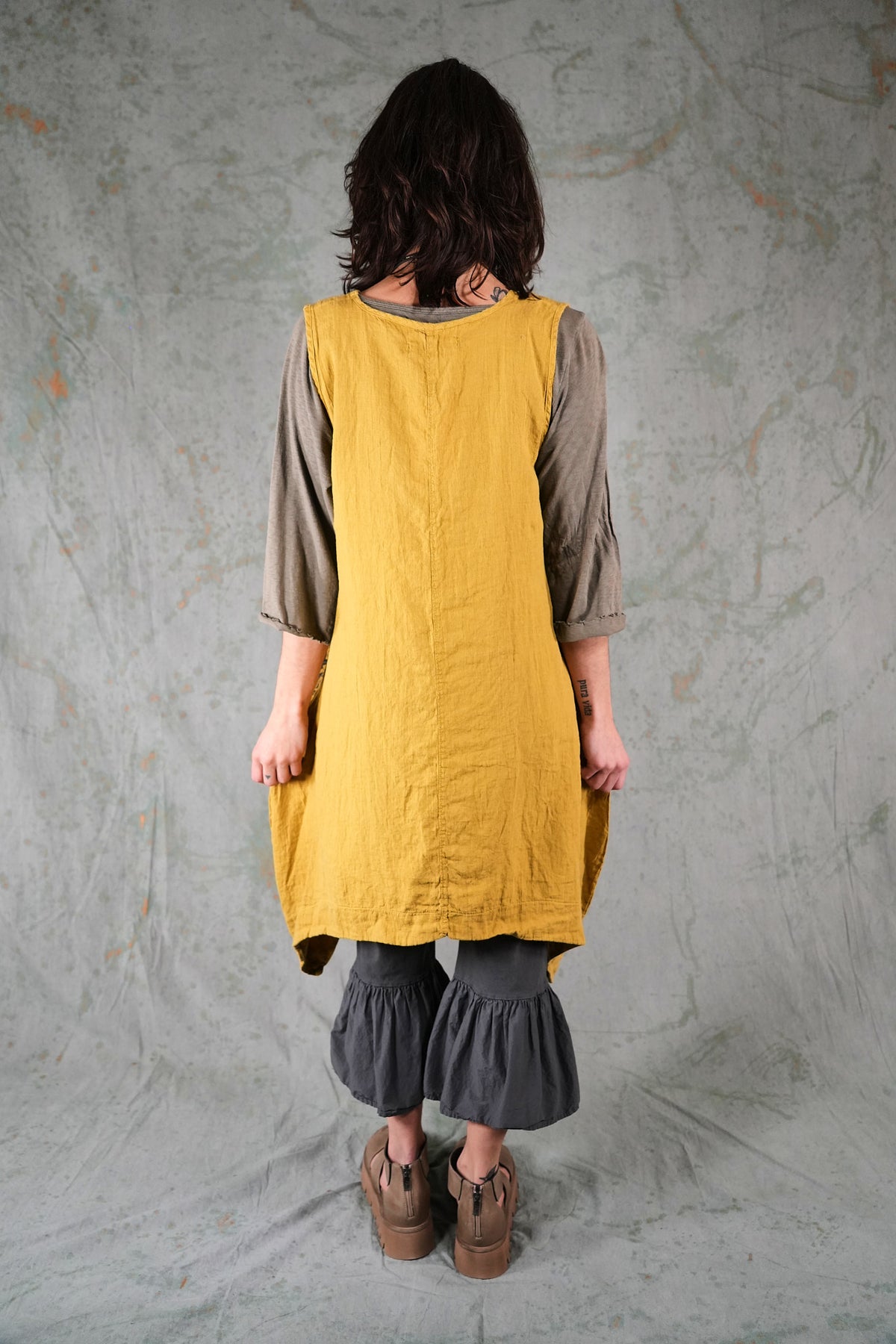 6182-2 Linen Pinafore Gold Flower-P