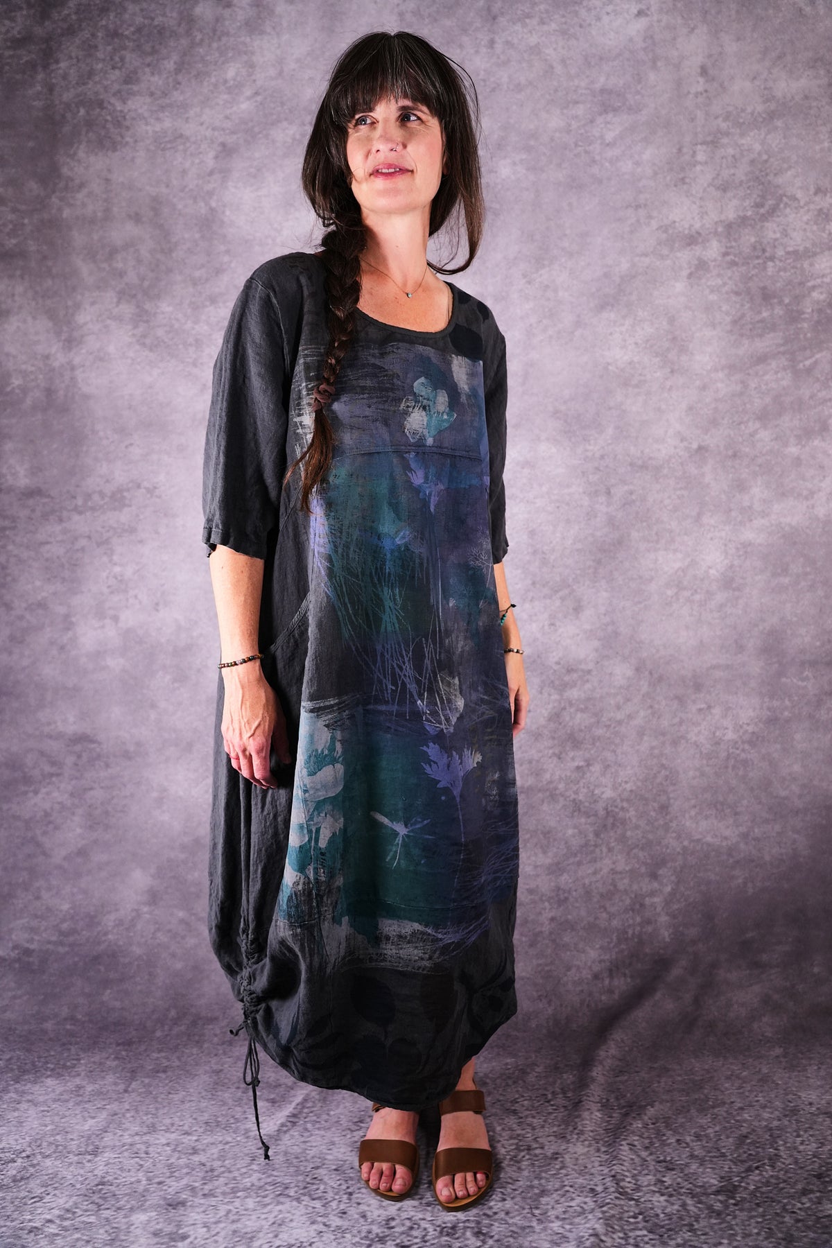 7221 Blue Fish Linen Dress Ironworks Cyano Lake