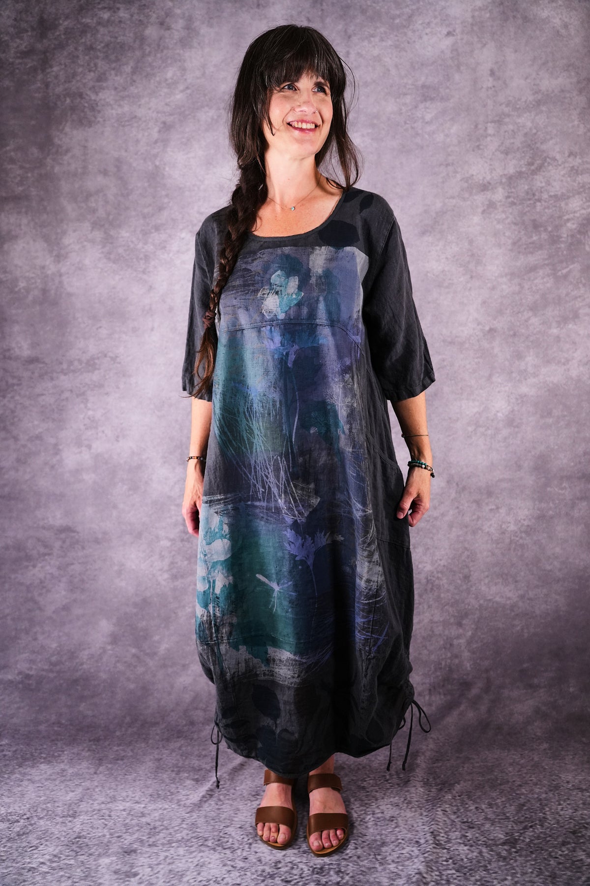 7221 Blue Fish Linen Dress Ironworks Cyano Lake