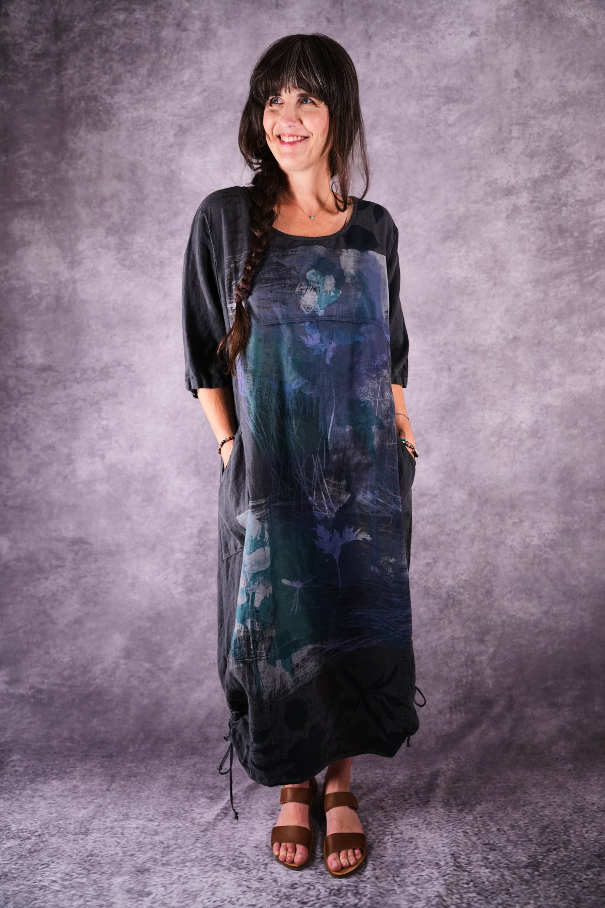 7221 Blue Fish Linen Dress Ironworks Cyano Lake