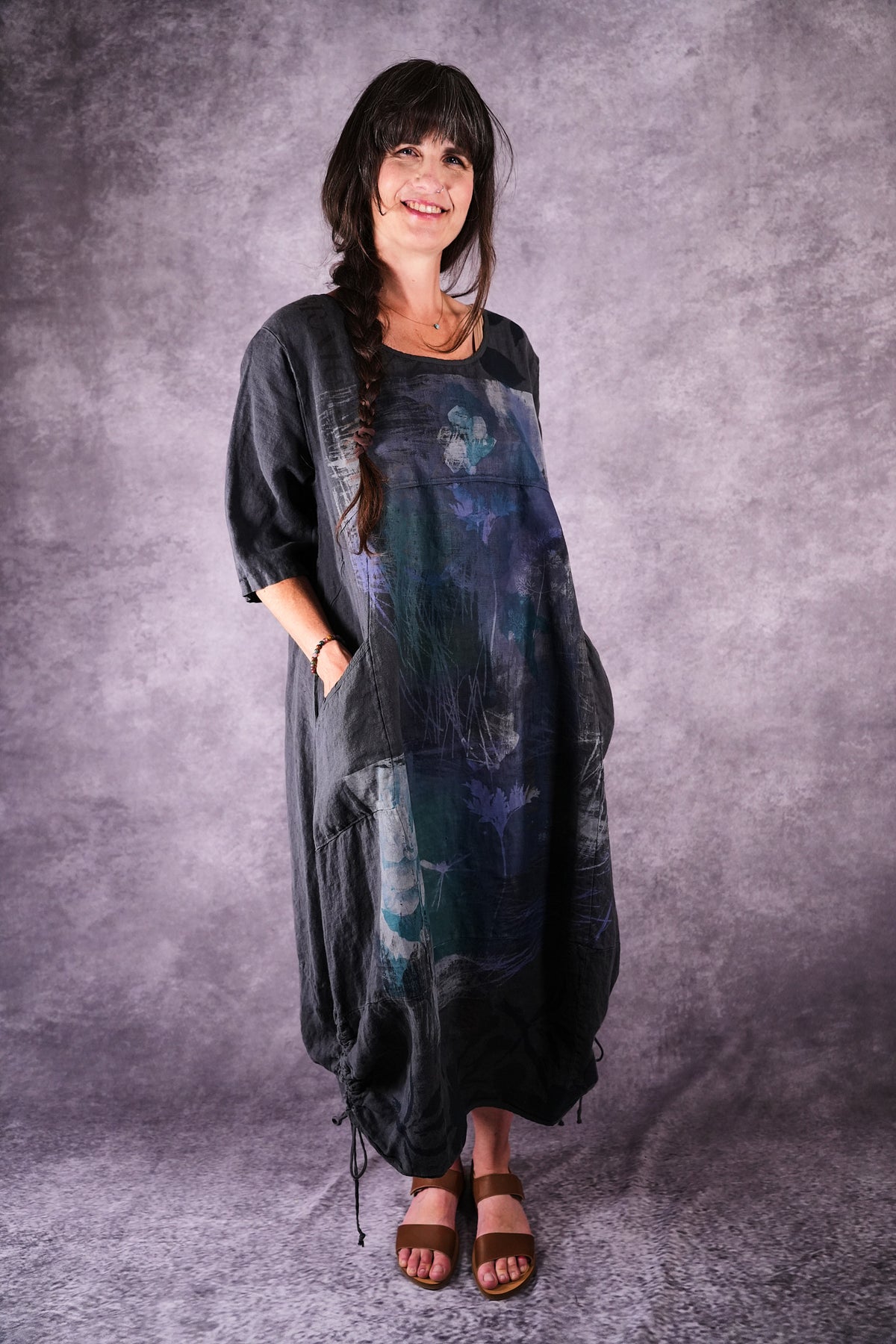 7221 Blue Fish Linen Dress Ironworks Cyano Lake