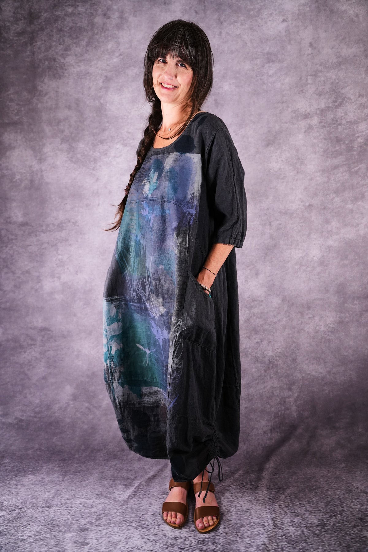 7221 Blue Fish Linen Dress Ironworks Cyano Lake
