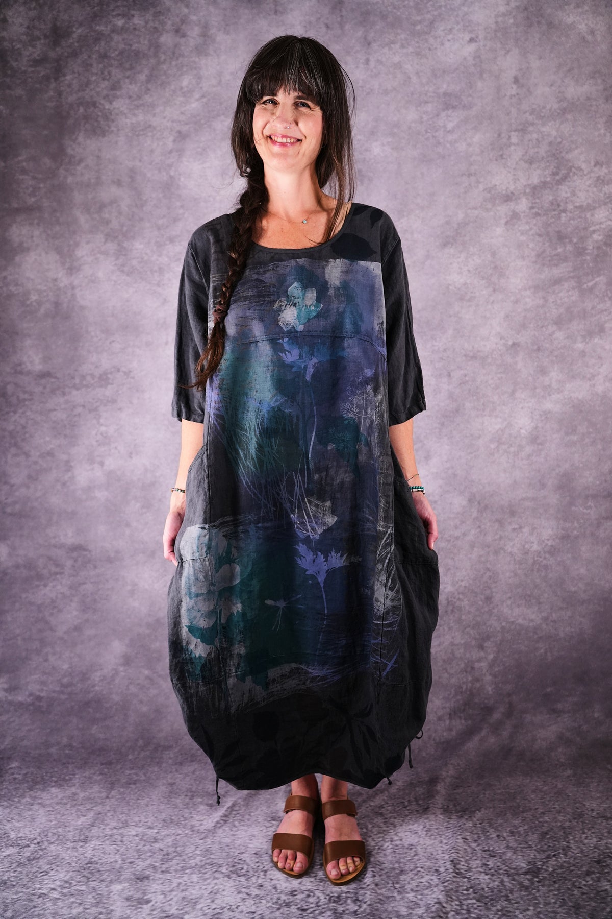7221 Blue Fish Linen Dress Ironworks Cyano Lake