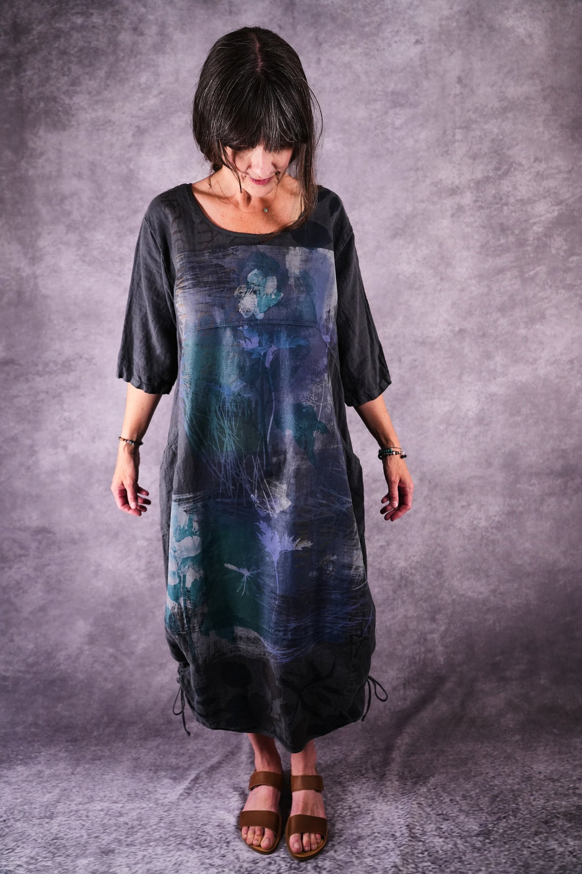 7221 Blue Fish Linen Dress Ironworks Cyano Lake