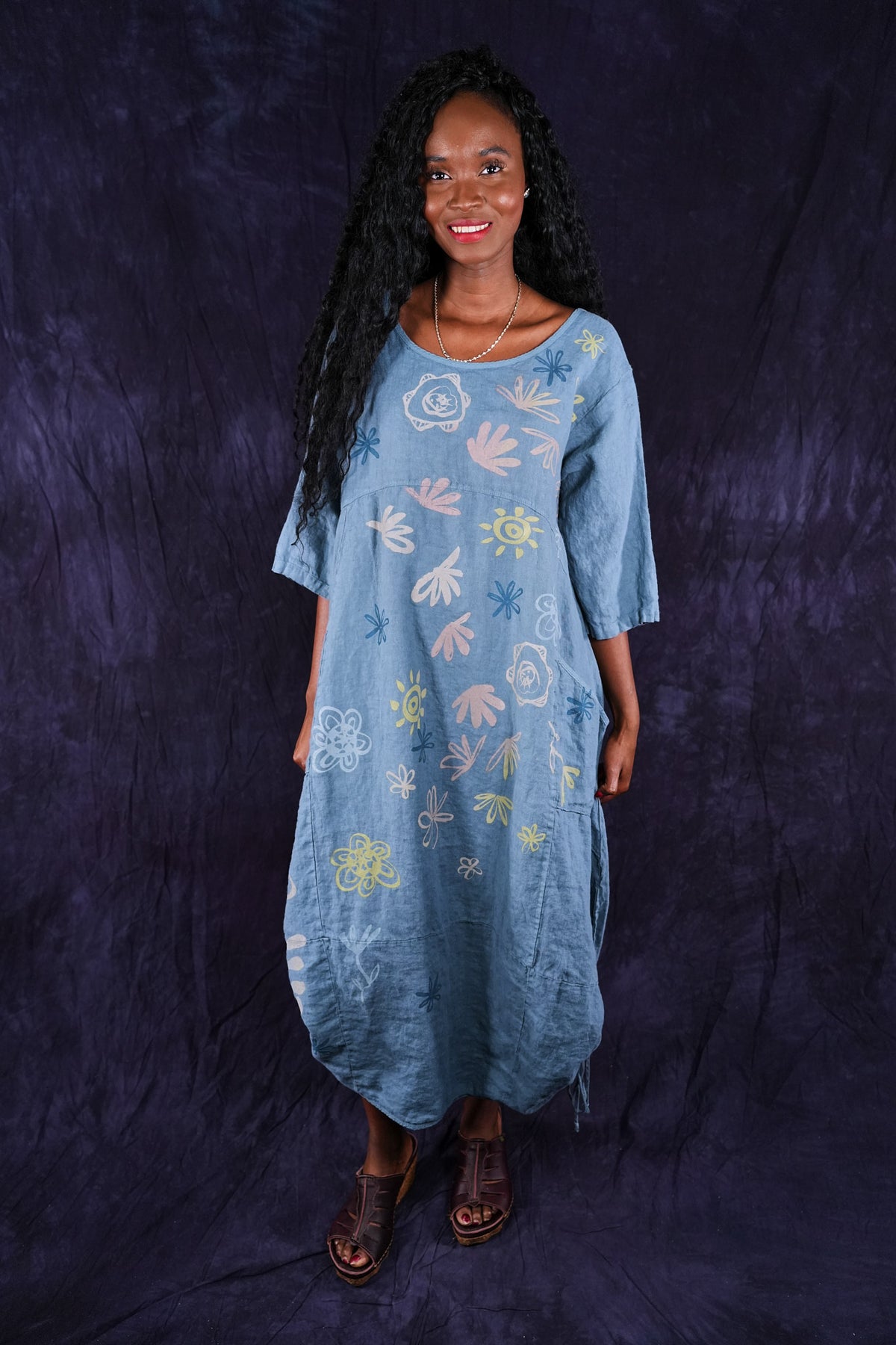sea linen dress Angelina Linen Dress Aegean Blue Nomad the Label Outlet