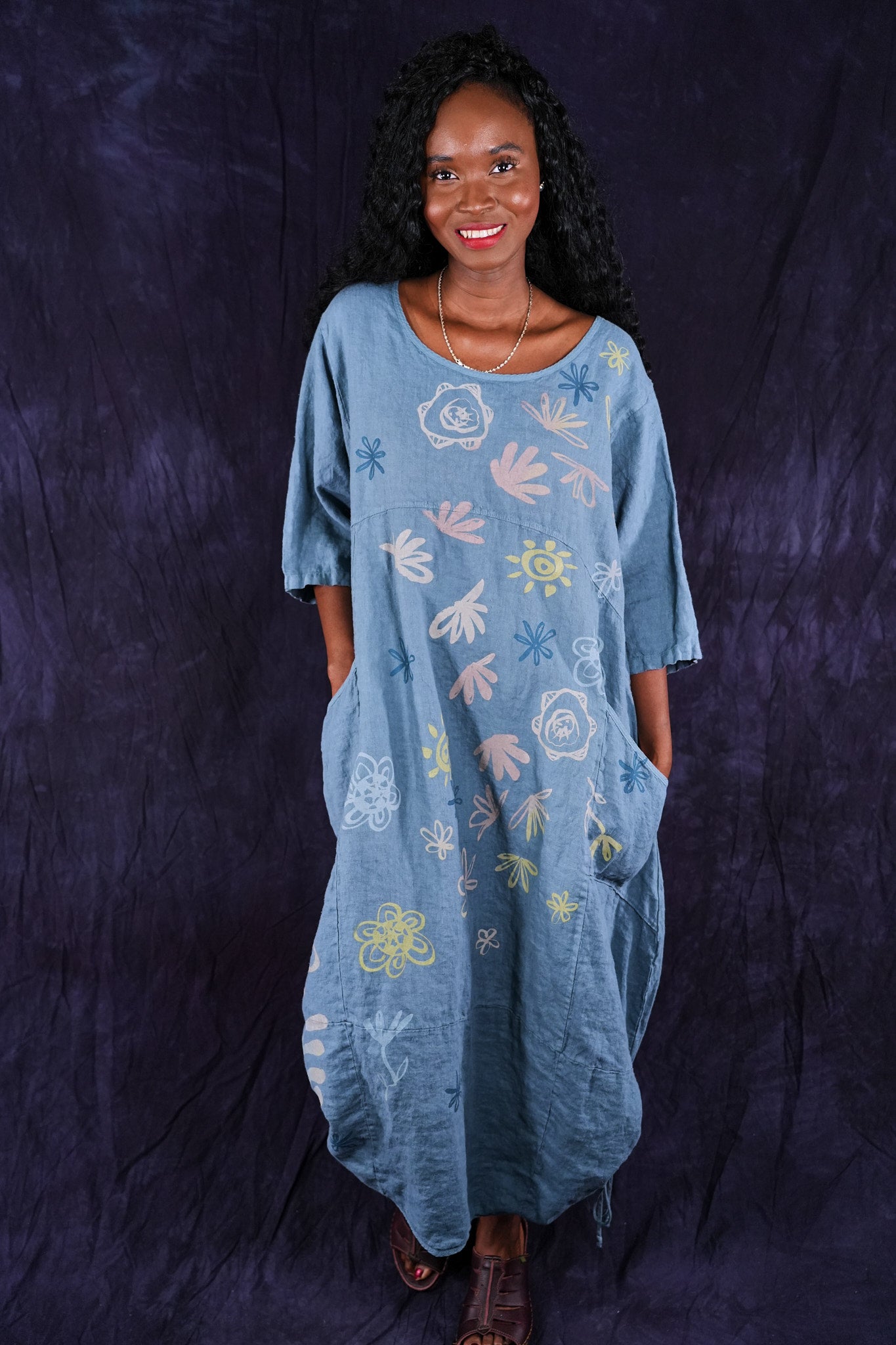 7221 Lucky Linen Dress Sea-P - Blue Fish Clothing 7221 Lucky Linen Dress Sea-P - Blue Fish Clothing