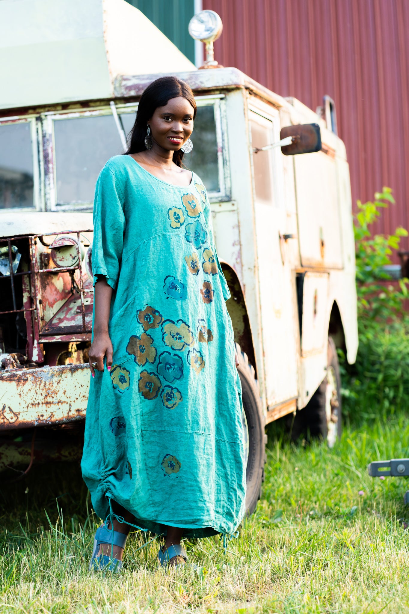 7221 Lucky Linen Dress Jade-P - Blue Fish Clothing 7221 Lucky Linen Dress Jade-P - Blue Fish Clothing