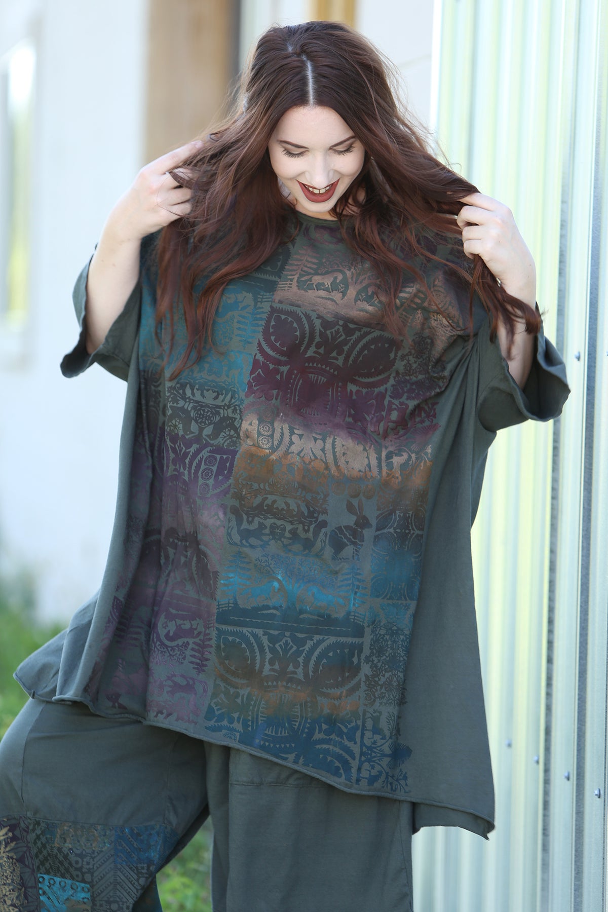 1255 Oversized Tunic Tee-Night Forest-Printed