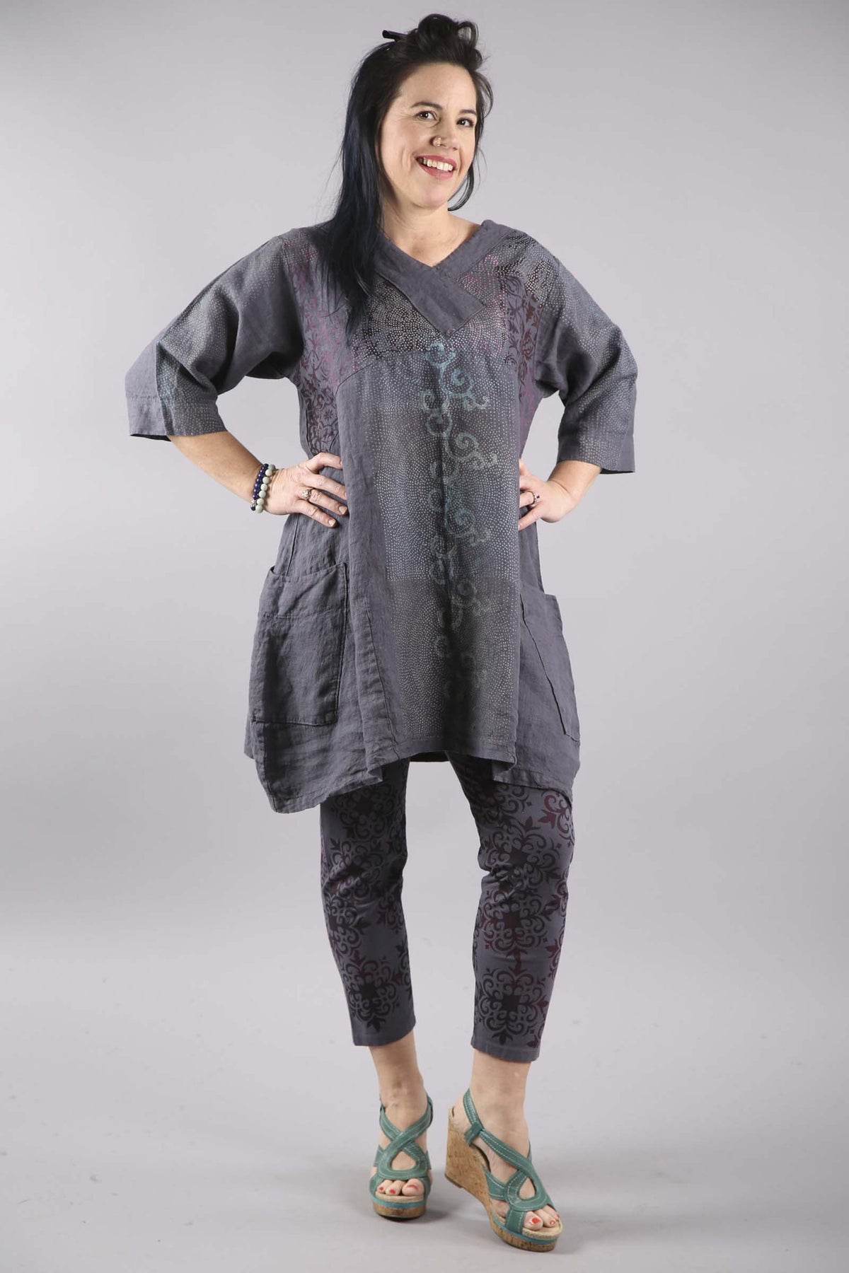 Crossover Linen Blue Violet Tunic Printed-2133F