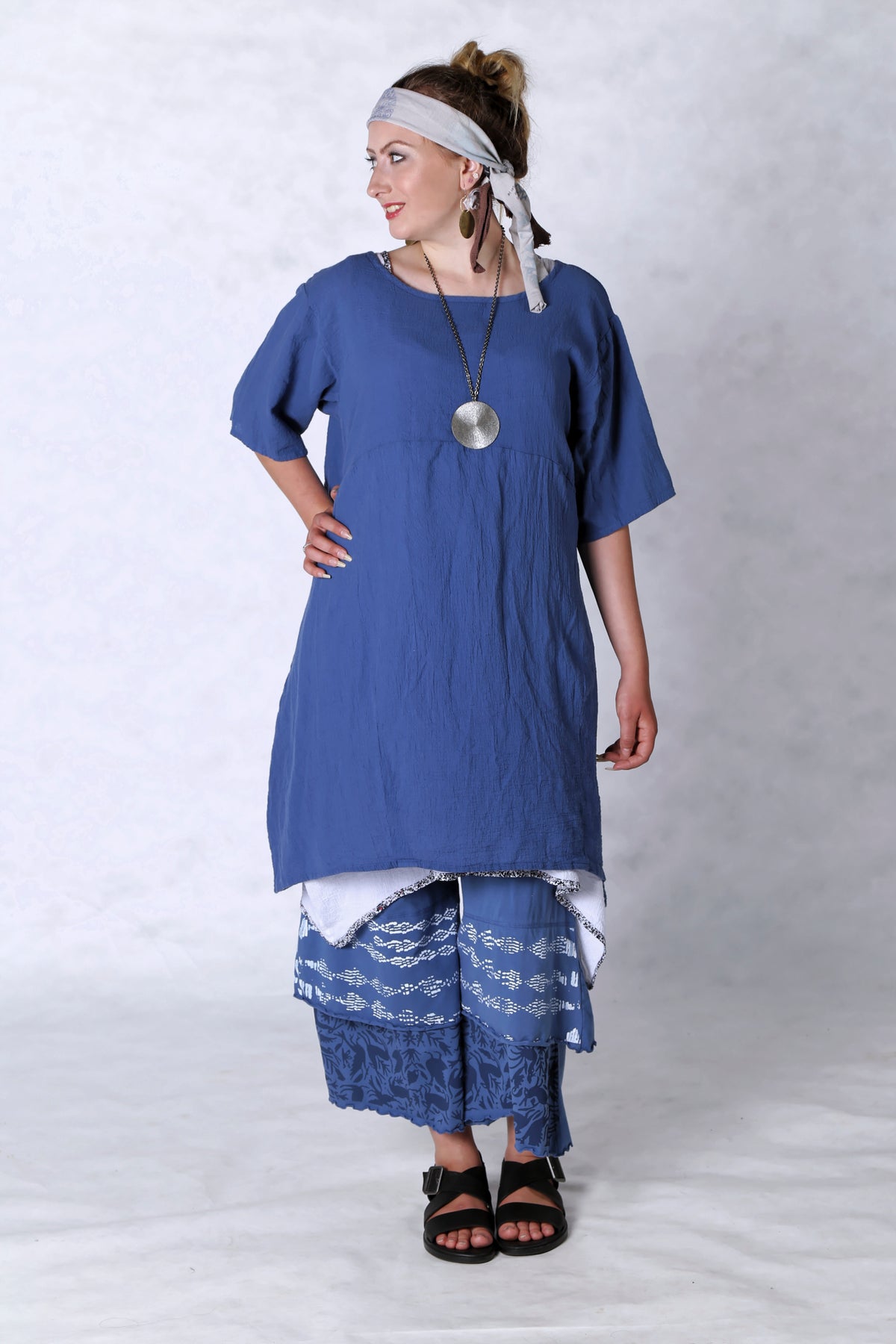 2301 Gauze Urchin Dress-Azure-Unprinted