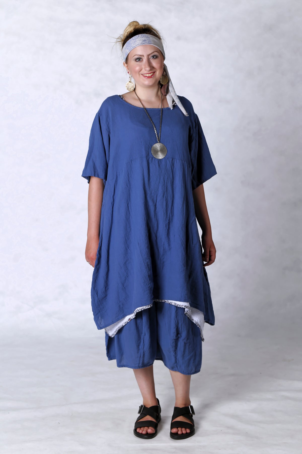 2301 Gauze Urchin Dress-Azure-Unprinted