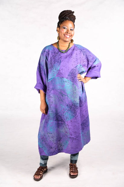 L594-44 Square Linen Dress Violet-P