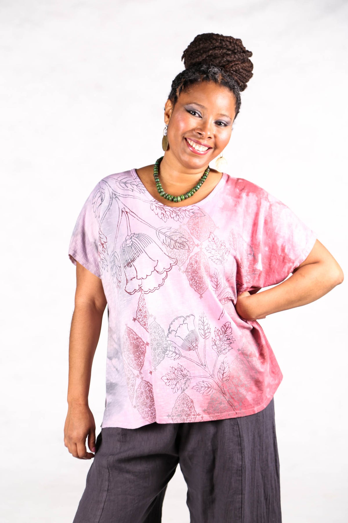 1250 HD Hand Dyed Moon Tee Strawberry /Fog /Floral-P
